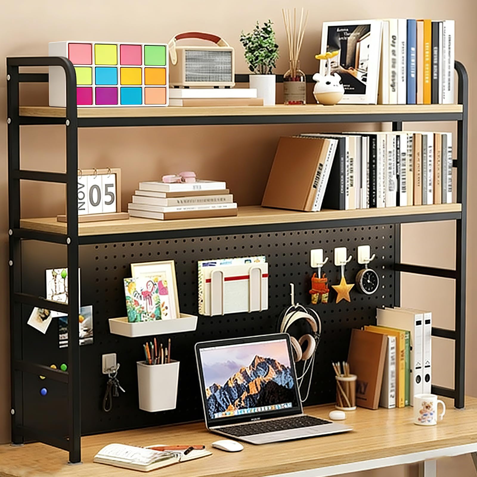 Scaffale da Scrivania regolabile, 2 livelli Libreria da scrivania, organizer da scrivania in Legno Scaffale da Espositore Per ufficio per casa e ufficio (A, 70cm)