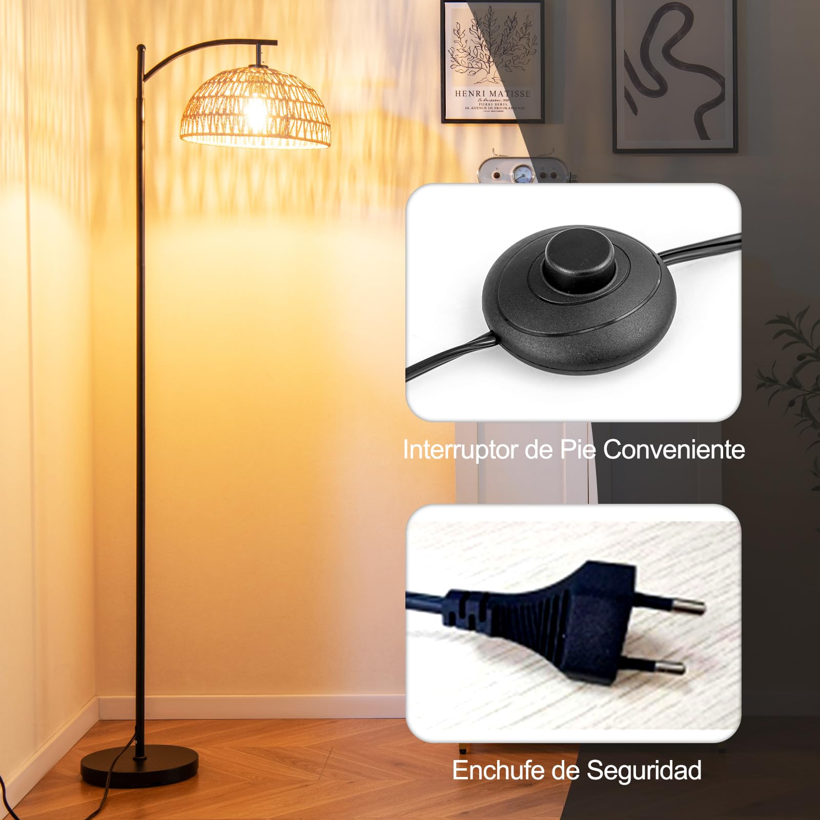 COSTWAY Lámpara de Pie, 160 cm Lámpara de Pie Moderna con Pantalla Colgante, Base Estándar E27 y Interruptor de Pedal, Mueble de Iluminación para Sala de Estar, Dormitorio y Comedor