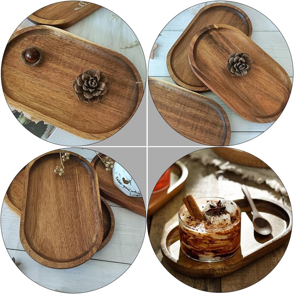 OUNONA Wooden Serving Trays and Platters Set 7.87X4.64 Inch Oval Decorative Wood Tray for Food Display Snack Plates Dessert Serving Dish - Image 6