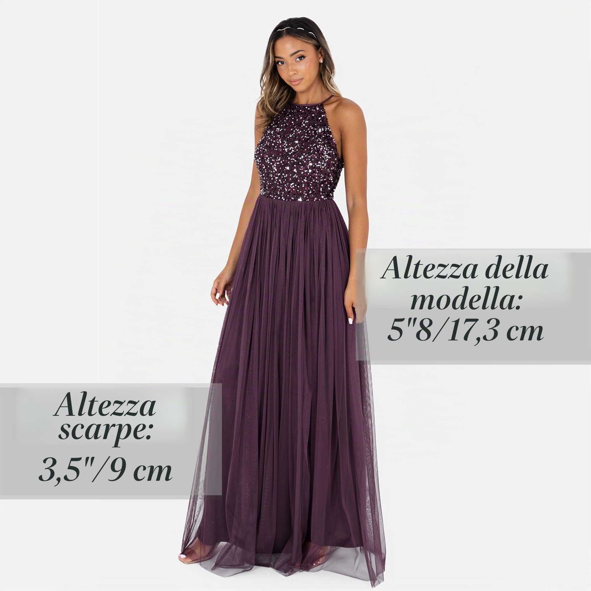Maya Deluxe Maya Soft Grey Embellished Halter Neck Maxi Dress Vestito per Damigella donore Donna