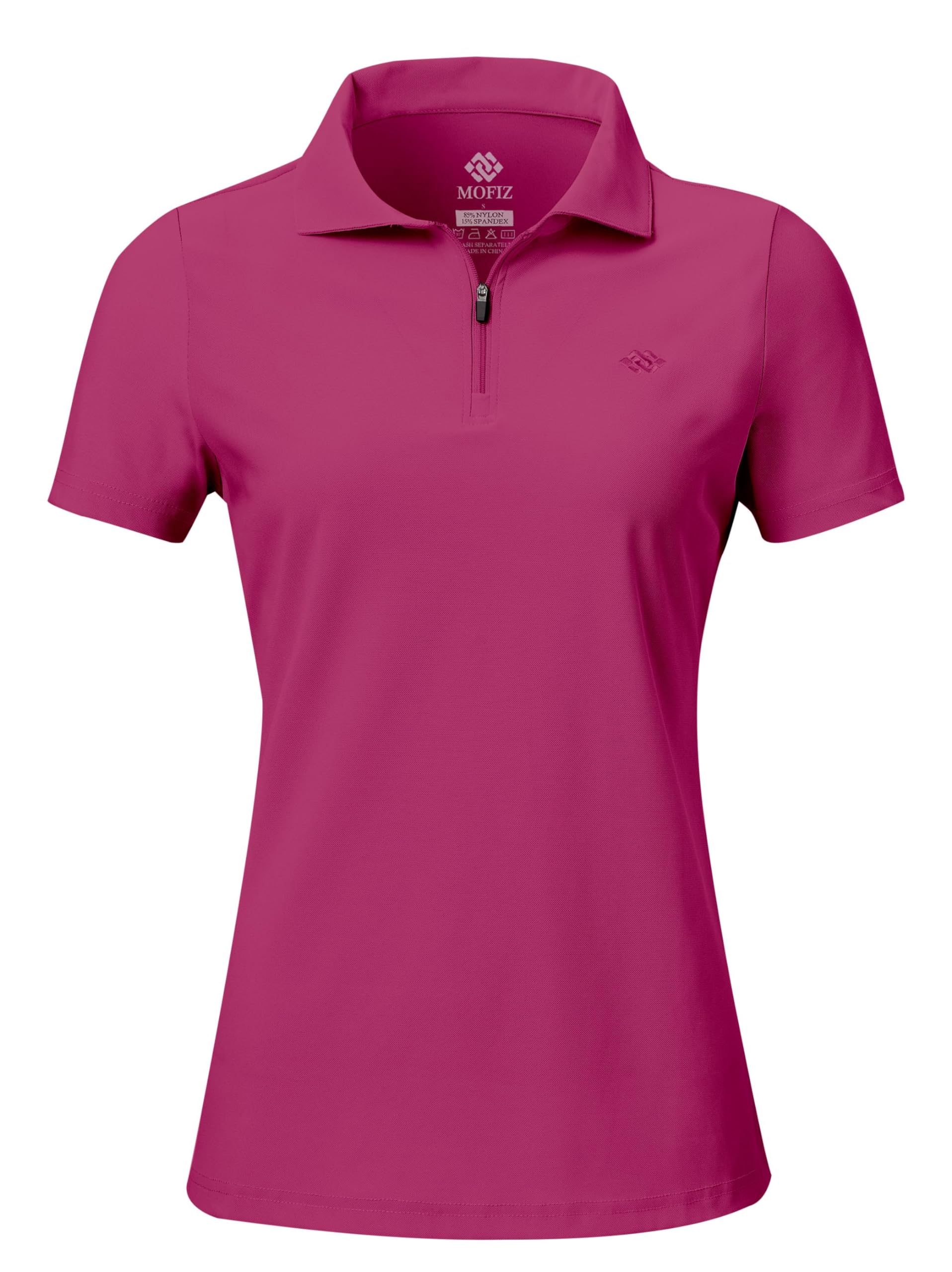 AjezMax Polo Mujer Manga Corta Verano Camiseta Trabajo Deportivo Transpirable Golf Tops con Cremallera 1/4