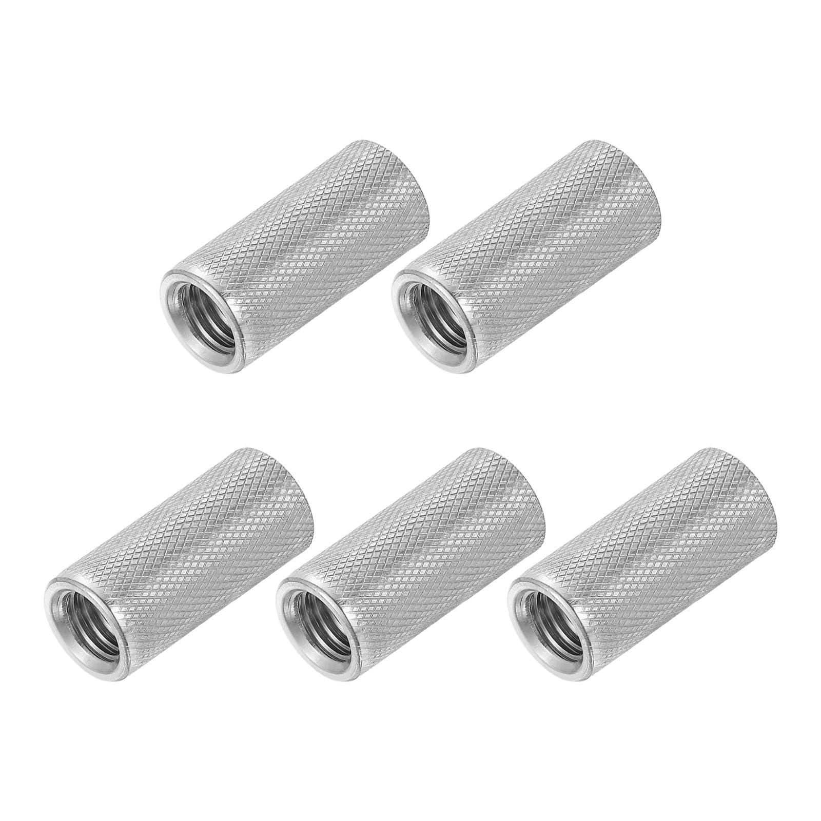 PATIKIL M10 Round Connector Nuts, 5 Pcs 0.55"OD x 1.18"H 304 Stainless Steel Round Knurled Thumb Coupling Nut Sleeve Threaded Rod Bar Stud Tube Hardware Fastener for Camera Lamp Bracket — image 1