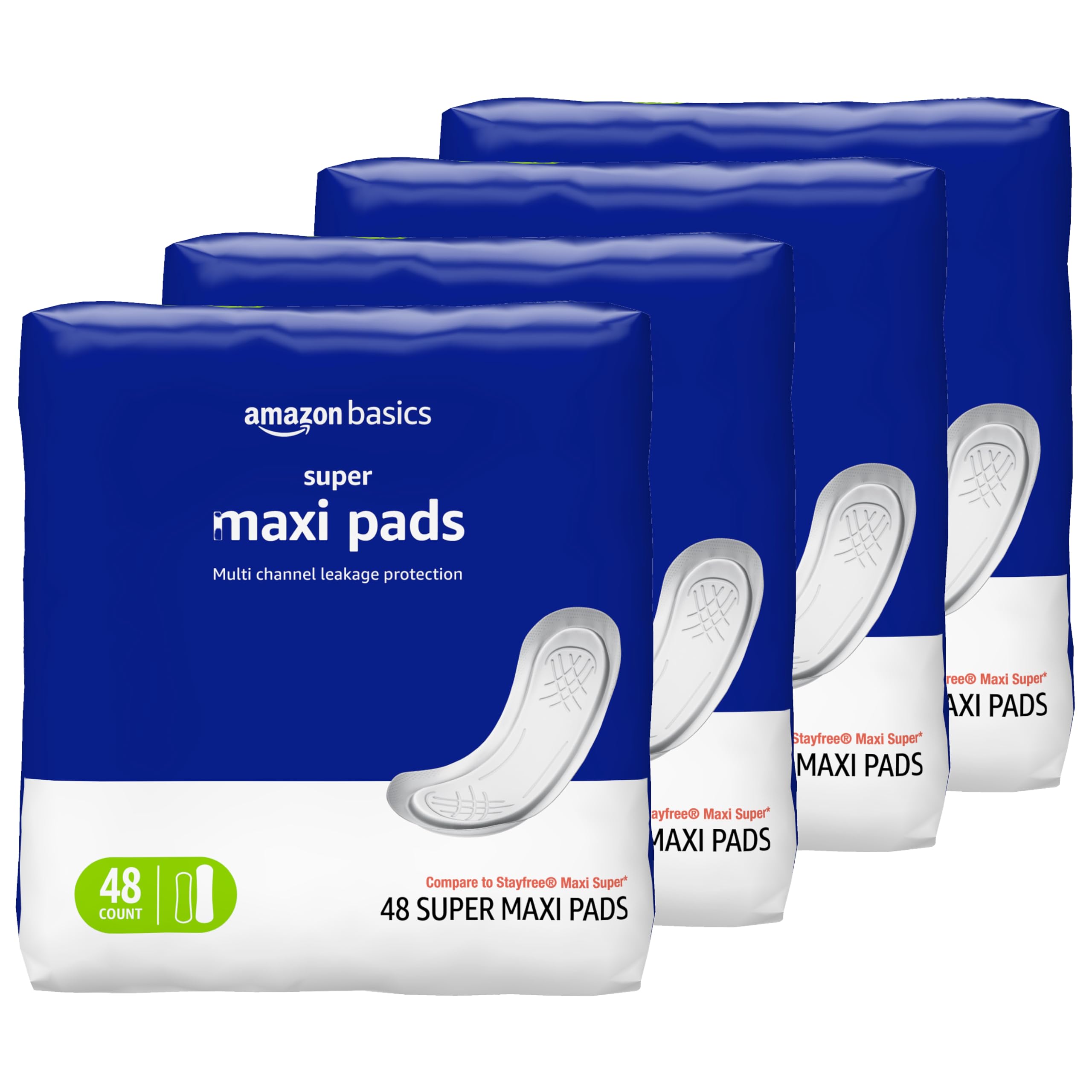 Maxi Pads for Periods- Thick, Super Absorbency, Unscented, 192 Count, (4 Packs of 48)