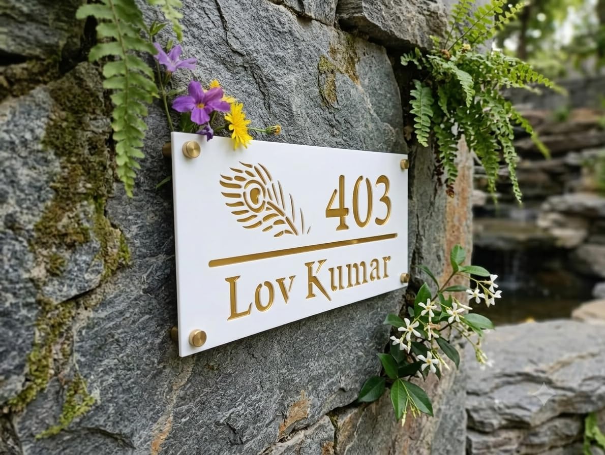 Personalized Waterproof Luxury Door Name Plates for Home Entrance (15x30 Cm) with 3D Letters- Ideal for Home, Office and Outdoor Entrances With Stainless Steel Screws || Door name plates (White&Gold) — Amazon image 2