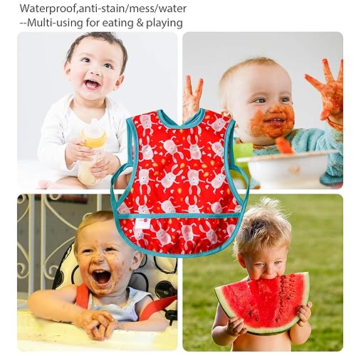 Miniatura 6 de Joyo roy Baberos a prueba de desorden para bebé niña baberos impermeables para bebés de 6 a 12 meses, suaves, lavables a máquina, sin mangas, babero