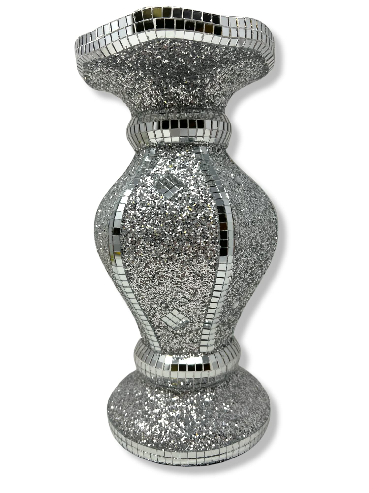 Silver Sparkle Flower Vase With Crushed Diamonte Bling Textured Home Decoration Display Ornament Decor 28cm