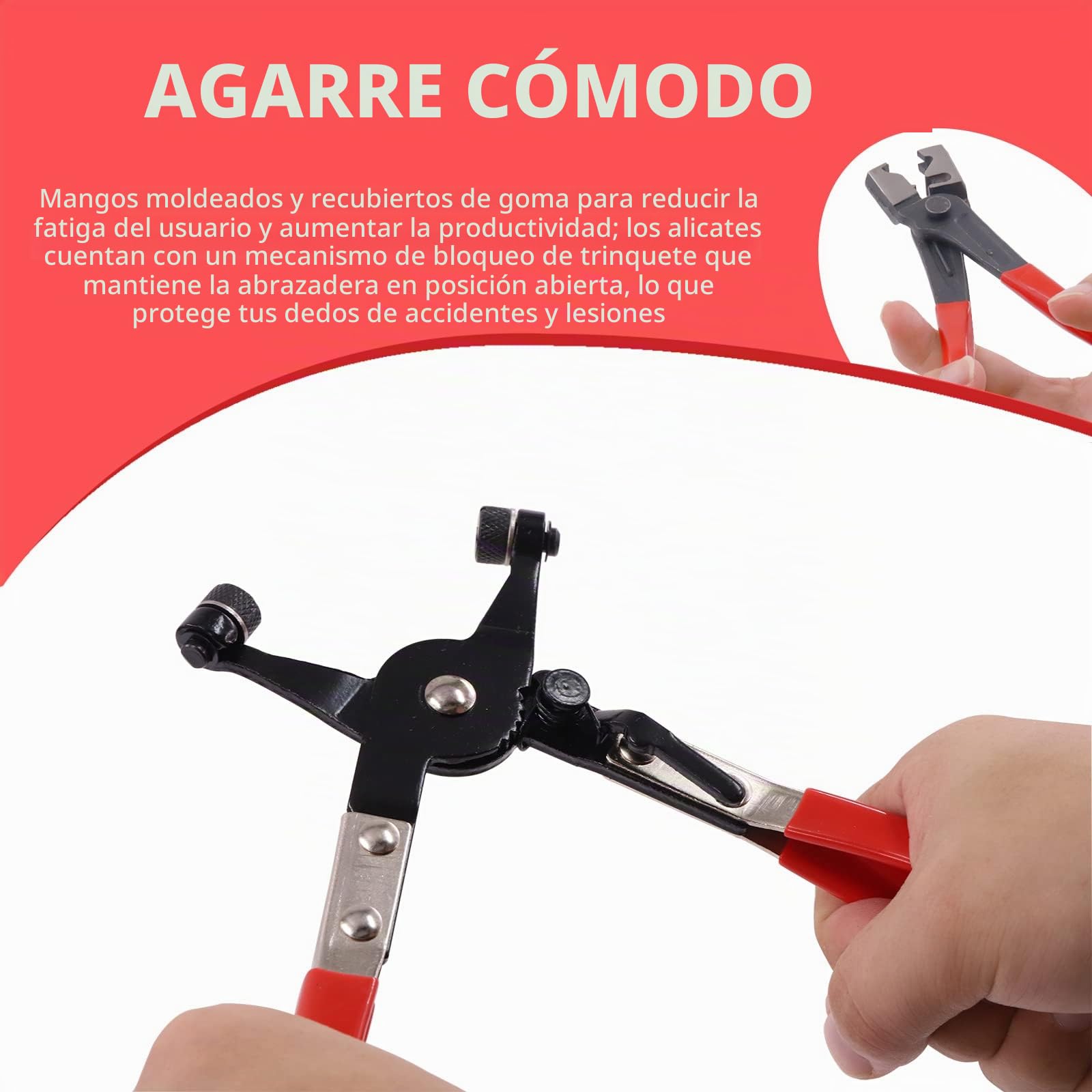 Glarks Juego de 9 Alicates de Abrazadera Flexibles Rojos - Kit de Largo Alcance para Reemplazo de Combustible, Aceite y Manguera de Agua