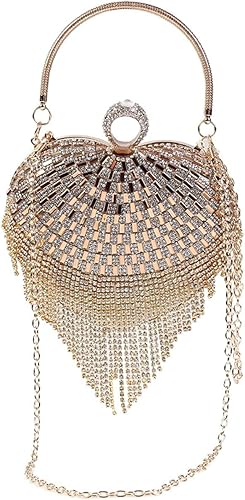 Miniatura 2 de UMREN Bolso de mano de noche con borla en forma de corazón para mujer, con diamantes de imitación, para boda, fiesta, bolso