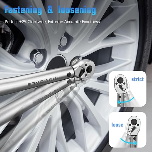 Miniatura 2 de NEBICALS Llave dinamométrica de clic de 72 dientes de 38 pulgadas de 100 ftlb de 10-100 pies15-135N.m de alta precisión para automóviles y