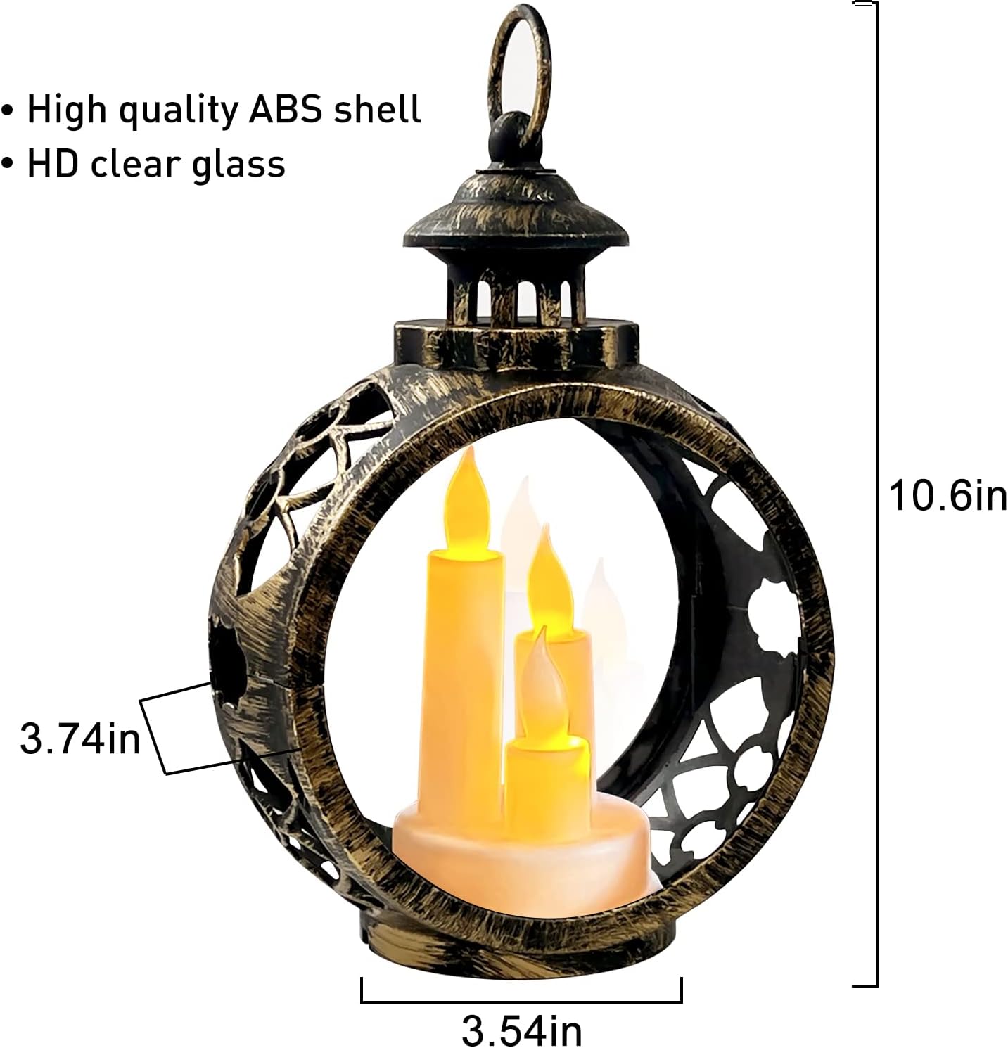 YEKOO Decorative Lantern with Flickering LED Candle Light, Retro Style Christmas Lanterns for Indoor and Outdoor, Christians Church Lantern for Home Decoration, Large, Bronze