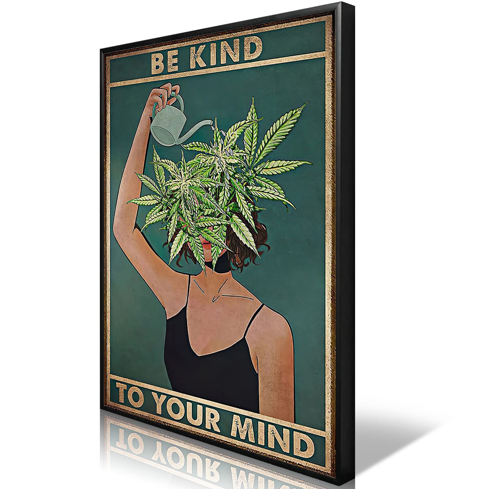 Anslipswar Girls Bk01 Framed Framed Art Vintage Be Kind To Your Mind Poster Mental Health Quote Canvas Wall Art Cool Poster Unique Green Plant Print Painting Retro Home Wall Decor Picture For Women Bedroom 16X24in