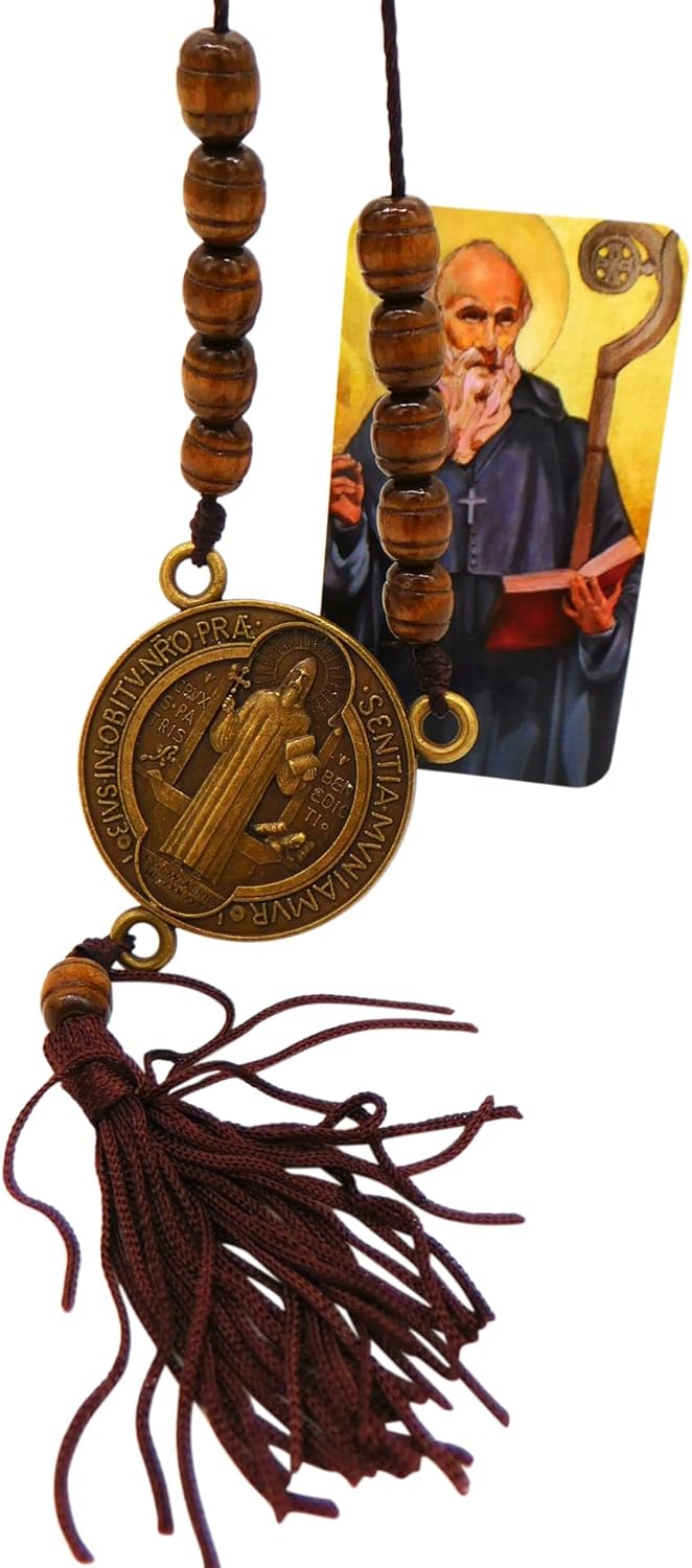 St Benedict Door Hanger Metal Medalllion and Tassel with Saint Prayer Holy Card - Image 3
