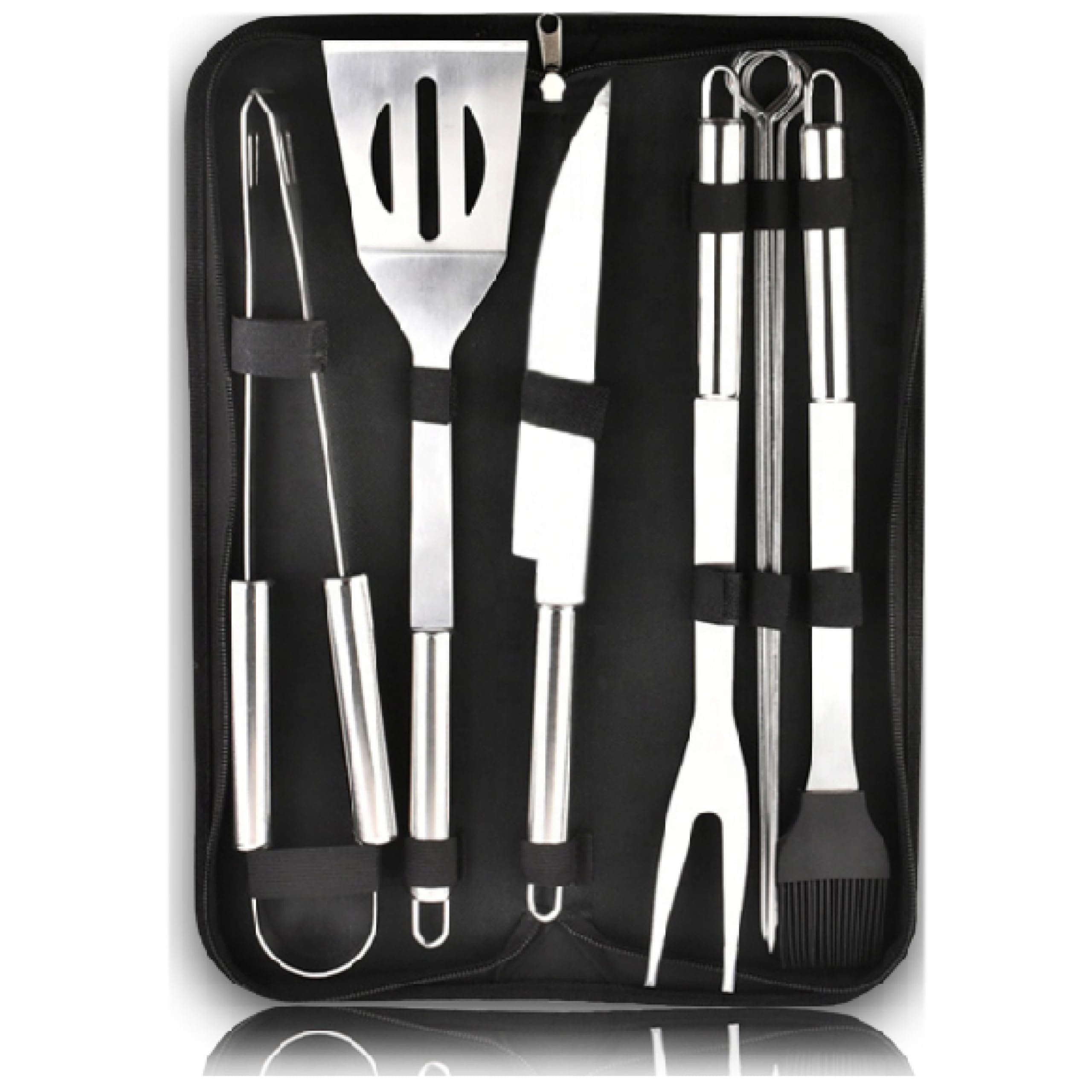 fakiku Kit Barbecue - Set Utensili Da Cucina Acciaio Per Grigliare o Arrostire Al Camino Carbonella Legna - Accessori Barbecue + Borsa (set barbecue)