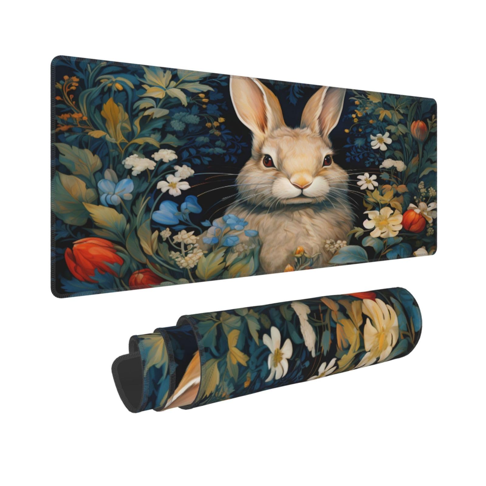Keebik Gaming Mouse Pad, William Morris Style Rabbit Mouse Pad 11.8 x23.6 Inch Computer Mouse Mat Keyboard Full Desk Mousepad for Gaming, Office, Home