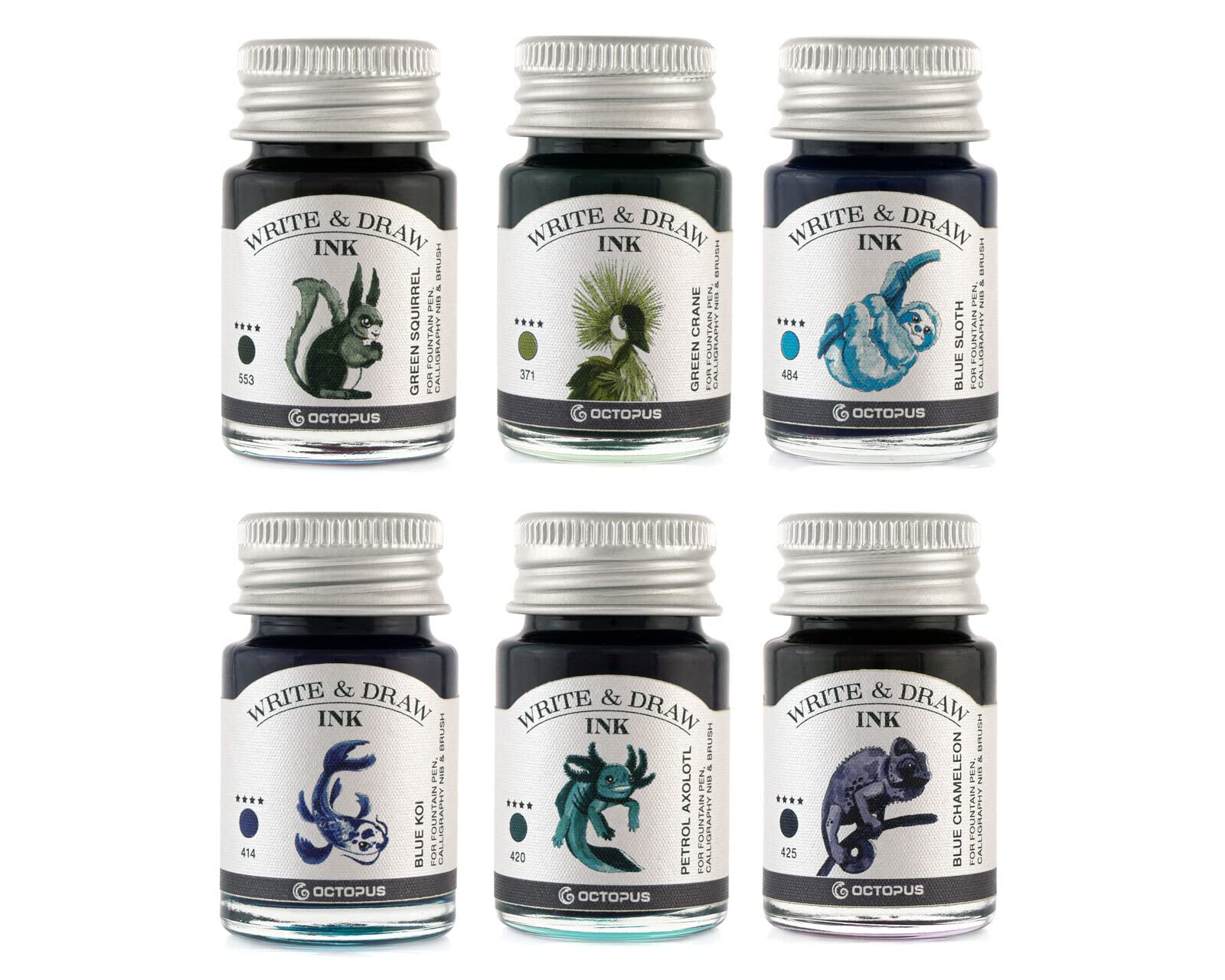Octopus Write & Draw Ink RIVER Tintenset, wasserfest, 6 x 10 ml
