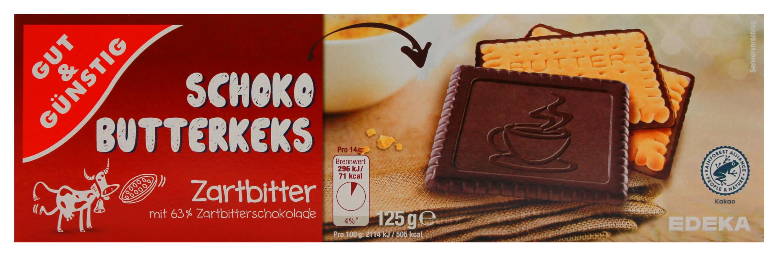 Gut & Günstig Schoko-Butterkeks Zartbitter, 16er Pack (16 x 125g)