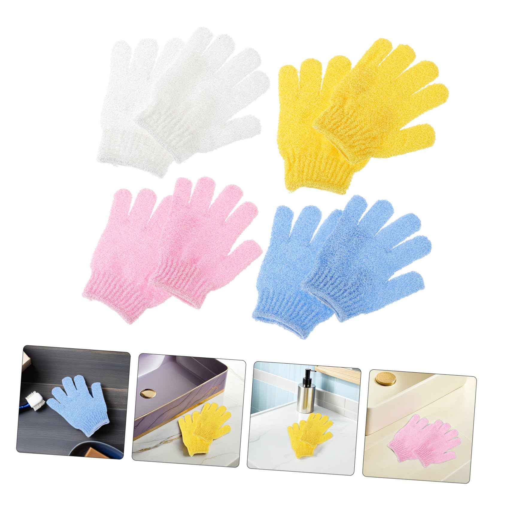 16 Paia Guanti Esfolianti da Doccia in Nylon Doppia Faccia Guanti Bagno Dita per Esfoliazione Delicata e Massaggio Corpo Famiglia Giallo Bianco Blu Rosa
