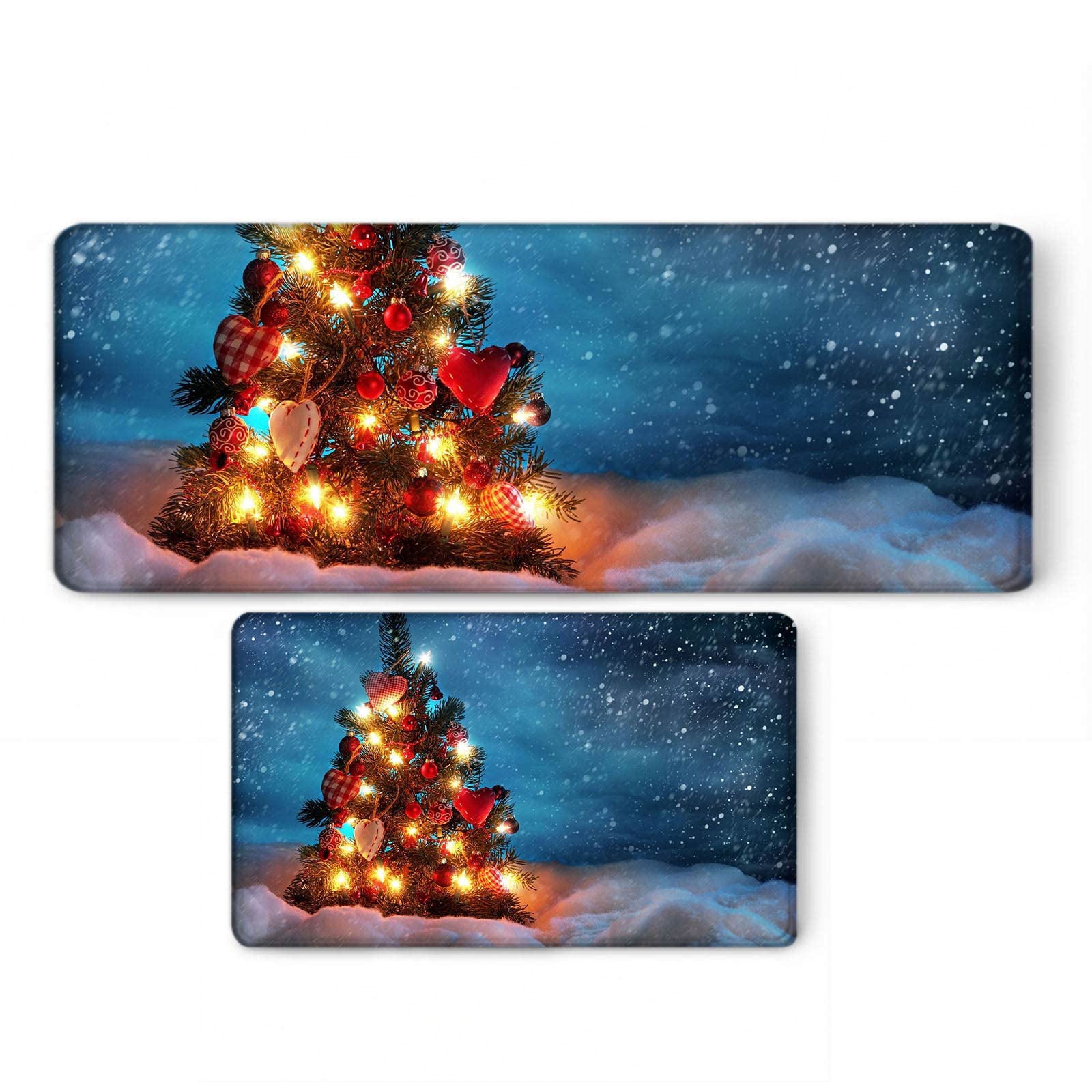 Tapis de sol de cuisine rembourré anti-fatigue, tapis de cuisine rouge 60 x 90 cm + 60 x 180 cm, petit tapis de sapin de Noël, décoration d'intérieur