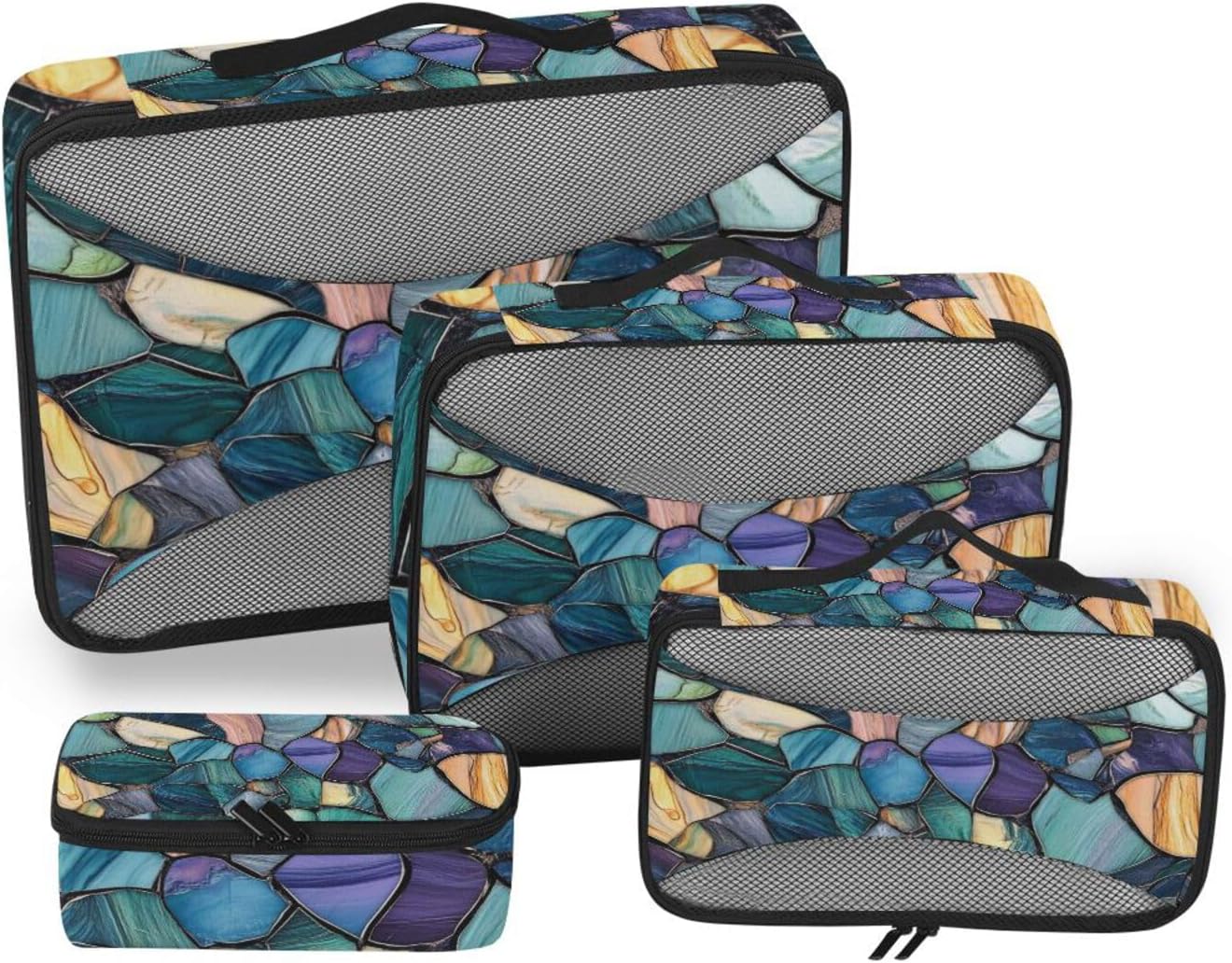 Colorful Luxury Irregular Marble Texturee Seamless Pattern_4 4 Pcs set travel organizers for Mesh Travel Essentials lightweight compression packing cubes