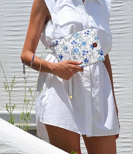 Miniatura 6 de TiMOVO Funda protectora para dispositivos de 7 pulgadas, para dispositivos de 6 a 7 pulgadas, diseño floral blanco y azul