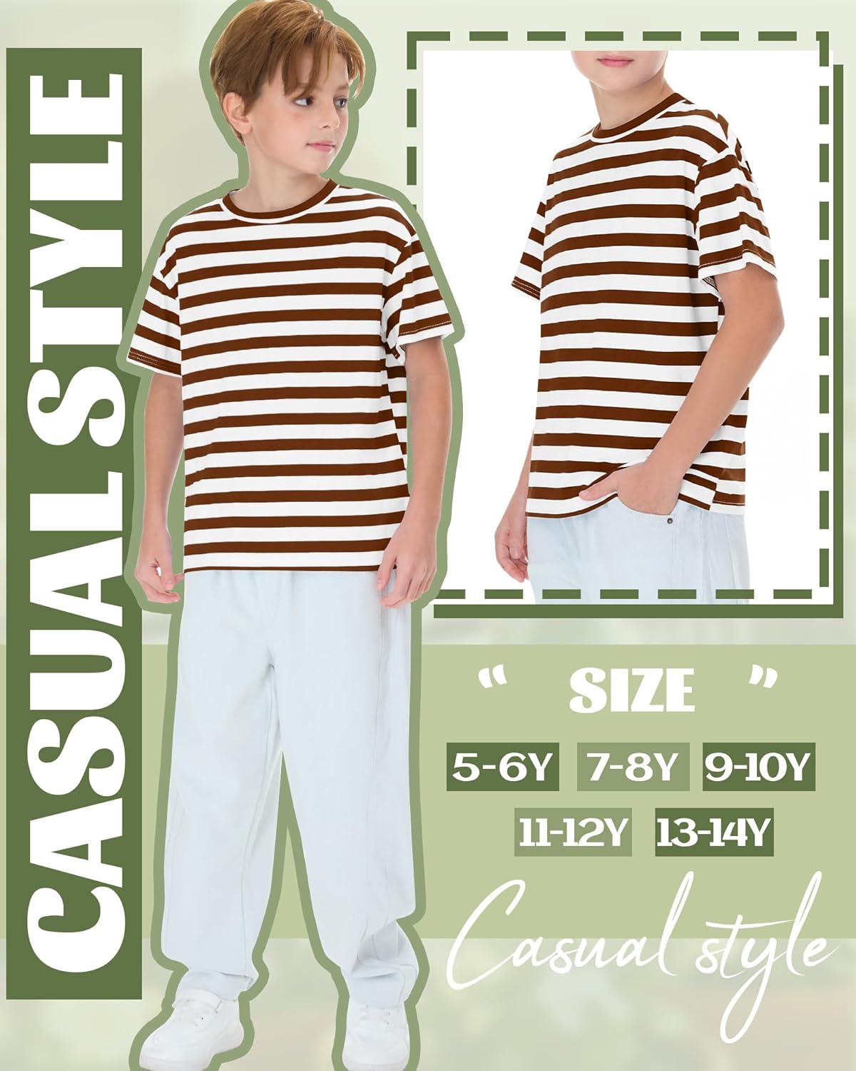 Boys Striped T Shirt Oversized Short Sleeve Basic Tops Crew Neck Loose Tees Kid Fashionable Casual Top 5-14 Years - Image 6