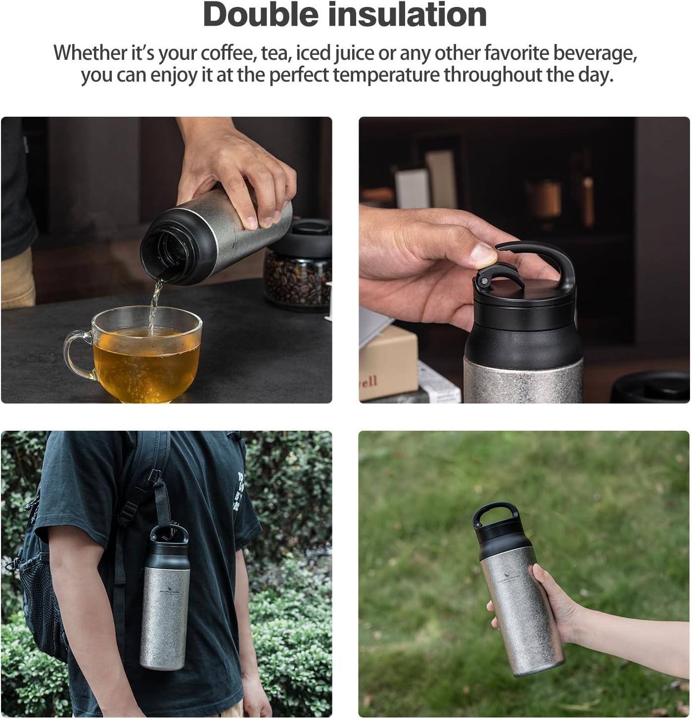 Boundless Voyage 600ml Titanium Double-Walled Insulated Bottle Portable Reusable Travel Coffee Tea Cup for Hot and Cold Beverages