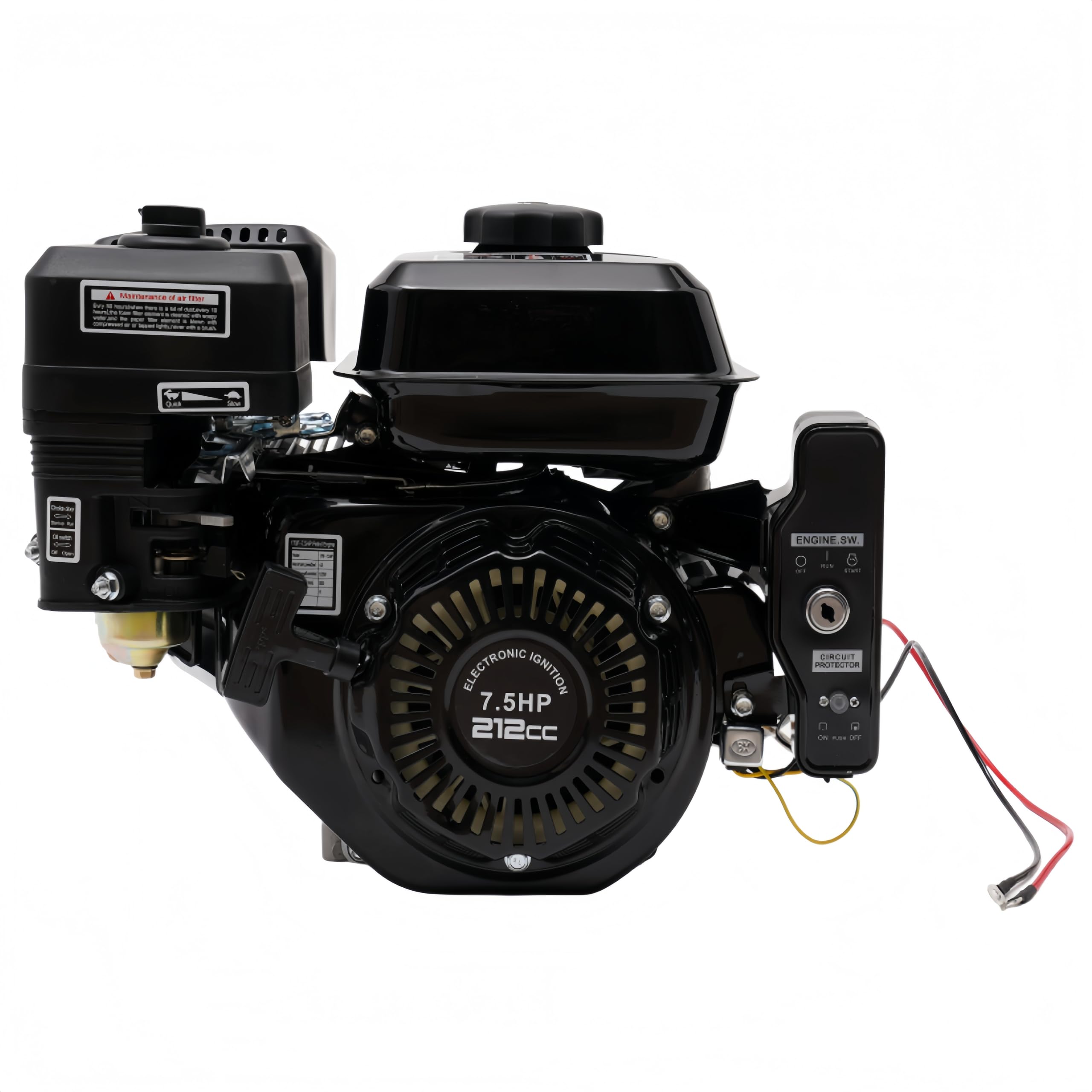 212cc Go Kart Engine, 4-Stroke 7.5 HP Single Cylinder Gas Powered Engine/Electric Start, Mini Engine Motor Horizontal Shaft with Single Cylinder System for Go Kart Compressors Trencher