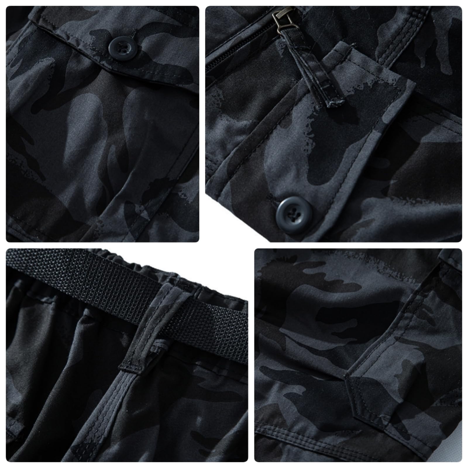 PADOLA Short Homme Cargo Coton Bermuda avec 7 Poches été Taille Elastique Camouflage Pantacourt à Jambes Larges avec Cordon de Serrage Baggy 3/4 Pantalon avec Ceinture Réglable