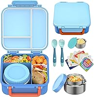 Vista 1 de Lonchera Bento para niños con contenedor térmico de sopa de 9 onzas, a prueba de fugas, 4 compartimentos con tarro de comida caliente aislado