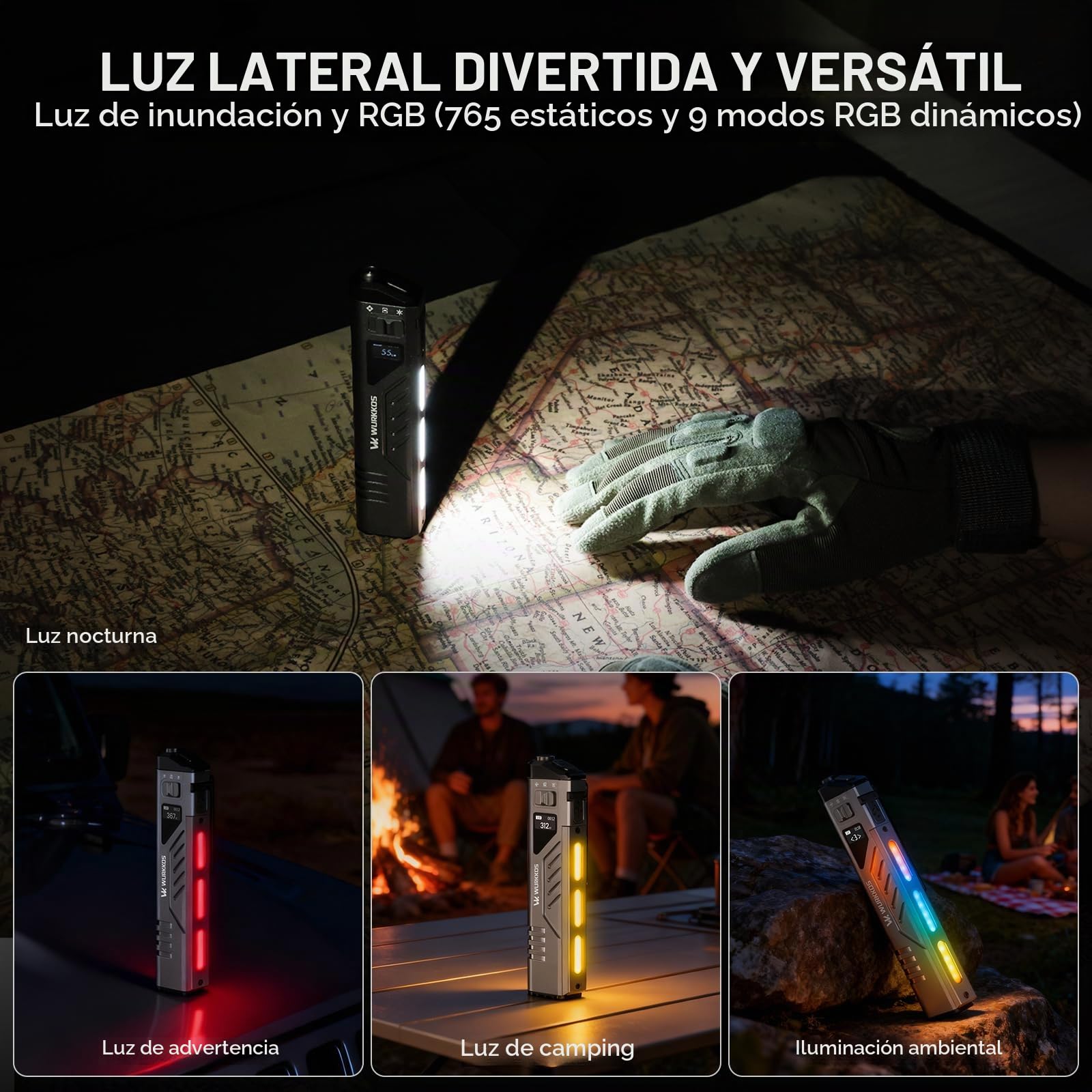 Wurkkos TD11 Linterna EDC Recargable 3000 Lúmenes, USB-C, Pantalla OLED, 3 Modos (Enfoque/Inundación/RGB), Interruptor Linterna Táctico, IPX6, Portátil para Camping y Emergencias