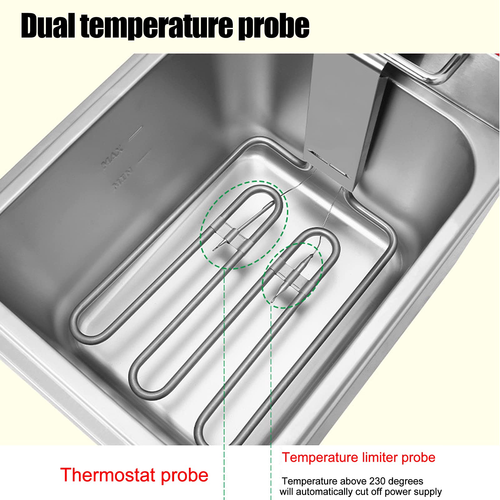 Freidora Comercial, freidora eléctrica de Acero Inoxidable de Alta Resistencia, con Cesta y Tapa, de Drenaje y Control de Temperatura, freidora para Uso Comercial y domésti