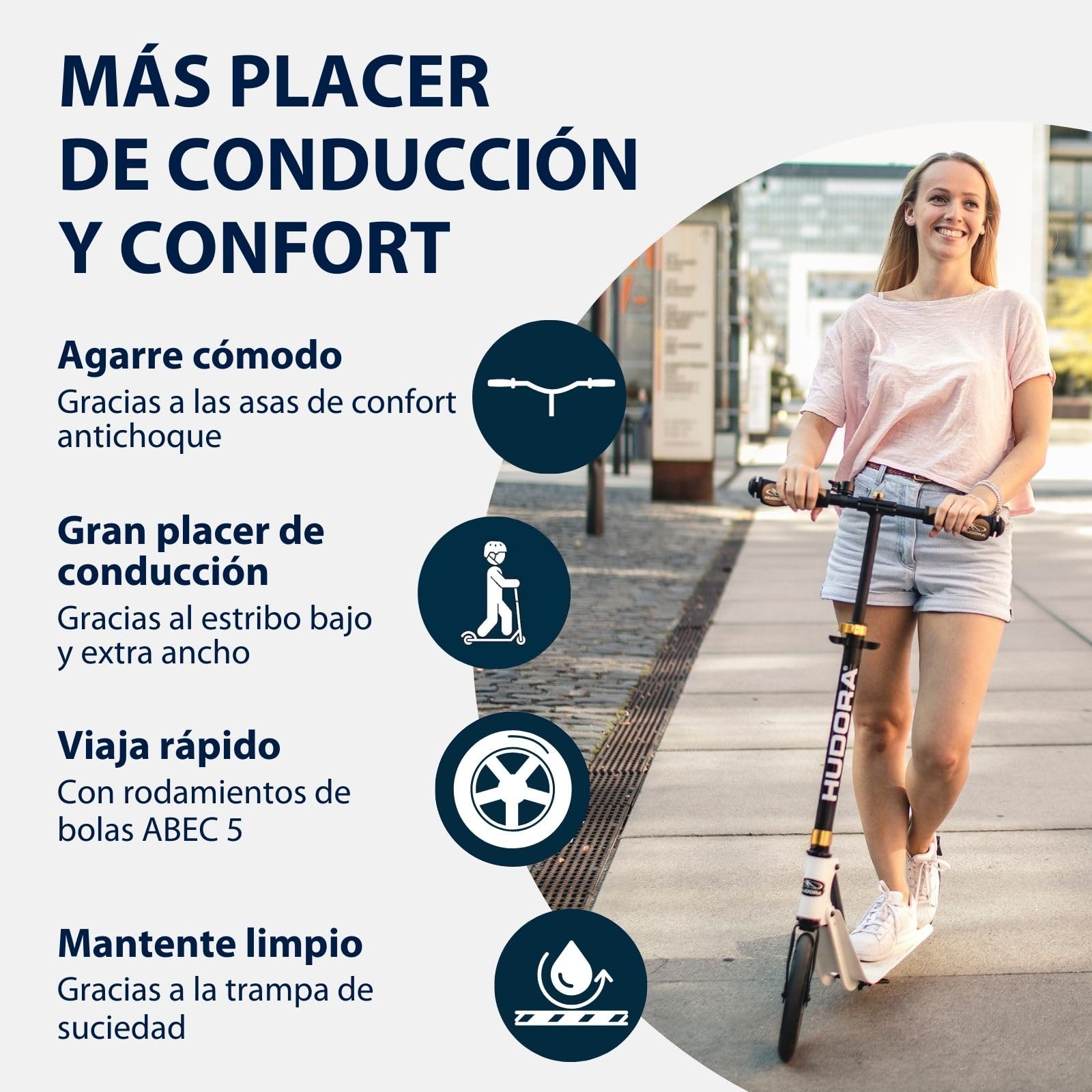 HUDORA Scooter BigWheel Style 230 - Patín de Aluminio Estable con Gran Superficie de pisada - Patinete Urbano Ajustable y Plegable para hasta 120kg - Patinetes para jóvenes y Adultos