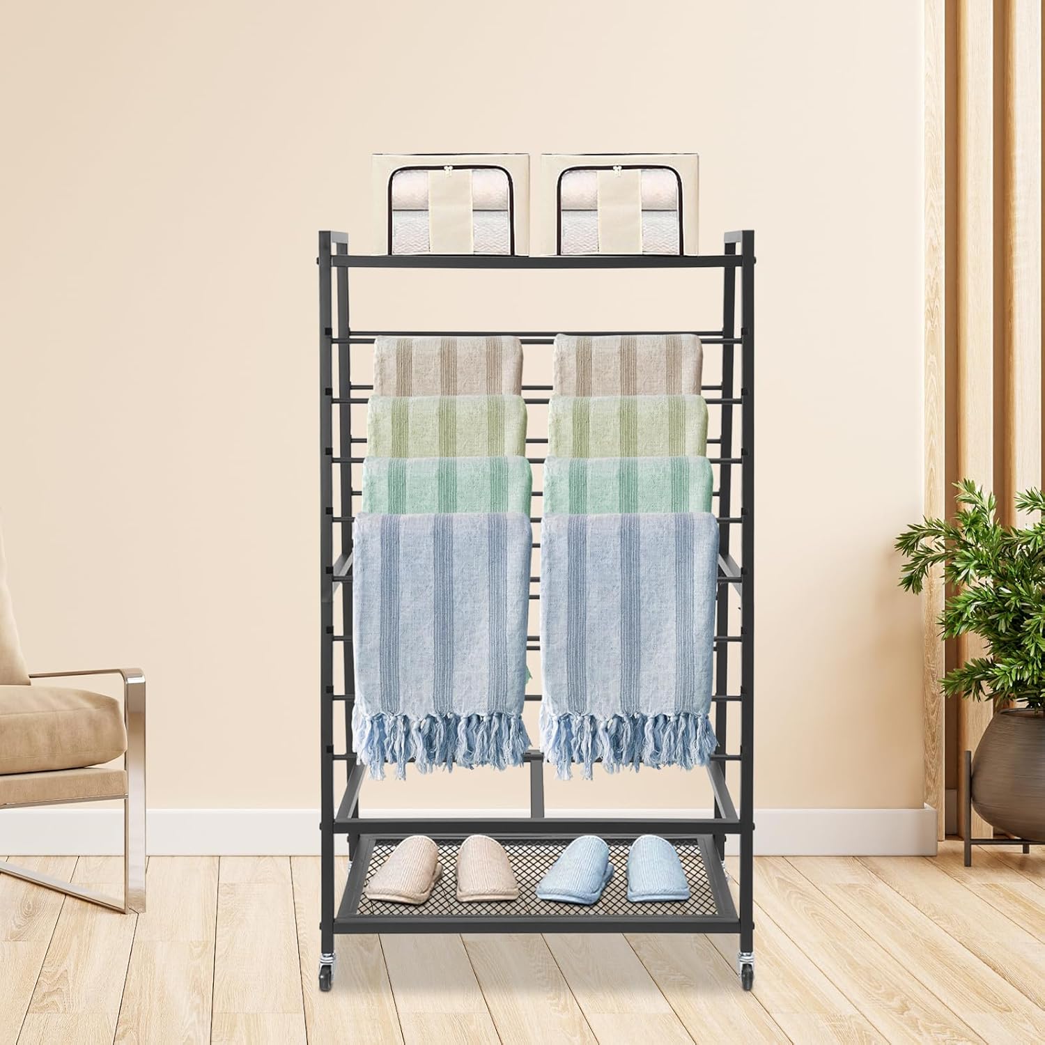 16 Tier Ribbon Organizer for Craft Room, Double-Sided Ribbon Holder Organizer Rack, Black Metal Ribbon Storage Rack for Craft Room Cake Shop Flower Store