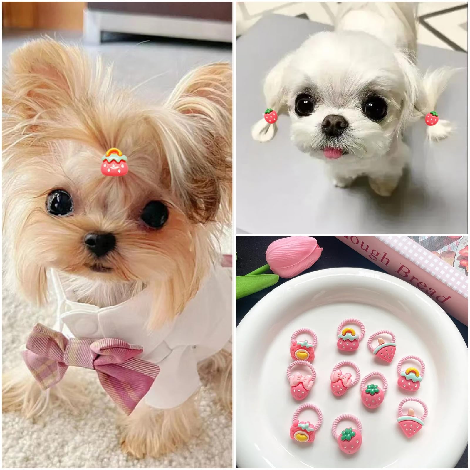 20 fiocchi per capelli per cani, fiocchi per cani di piccole dimensioni, accessori per cani per ragazze, fermagli per capelli per cani, con elastici, accessori per cani, Yorkie, Shih Tzu