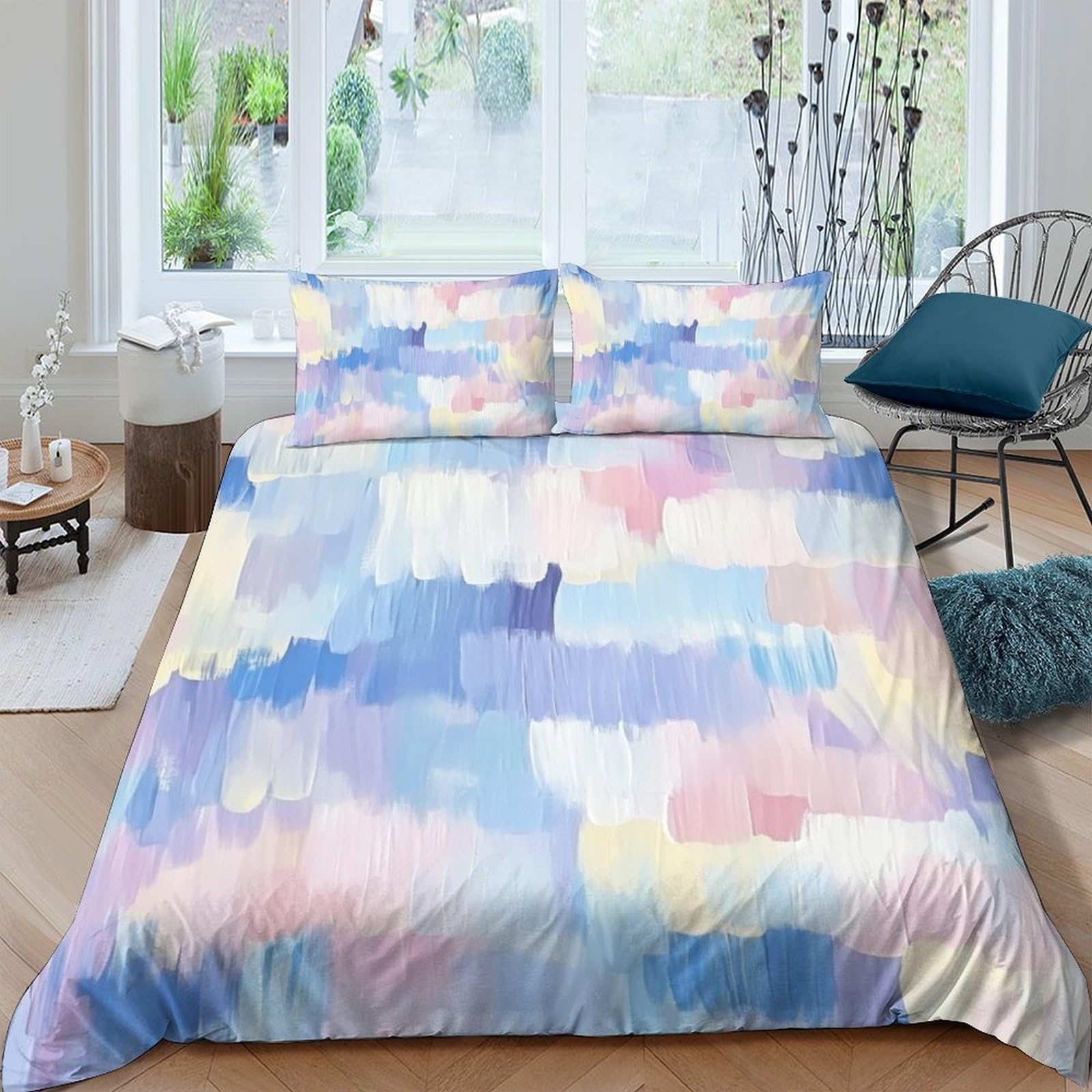 Ctjqhvkz Style-7 3D Printed Watercolor Dream Fitted Sheet Microfiber Soft Pastel Abstract Bed Cover For Bedroom Dorm Mattress Decor Single（135X200cm）