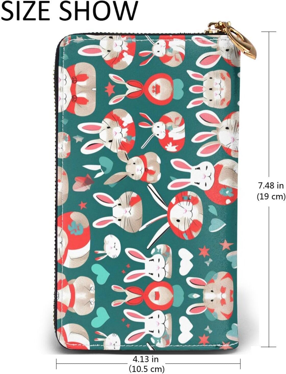 BaerK Stylish Bunny Rabbits Print Leather Wallet - Thin Bifold Checkbook Wallet with Coin Pocket, Credit Card Holder