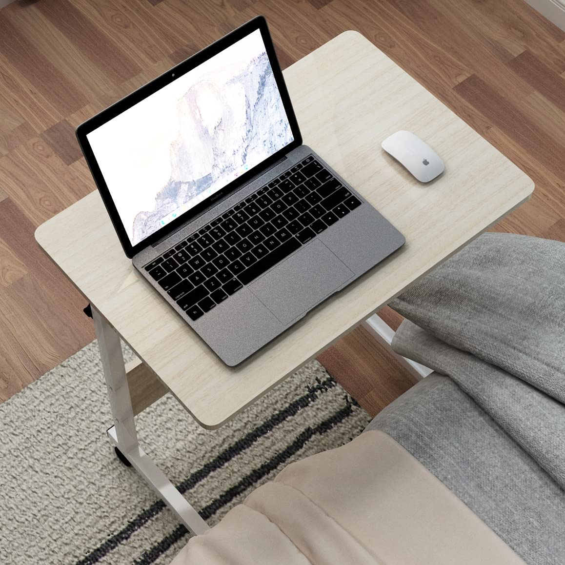 sogesfurniture höhenverstellbar Laptoptisch Laptopständer Computertisch mit Rollen, mobiler Beistelltisch Pflegetisch für Bett und Sofa, 60 * 40 * 71-90cm, Weiß Ahorn 05#1-60MP-BH