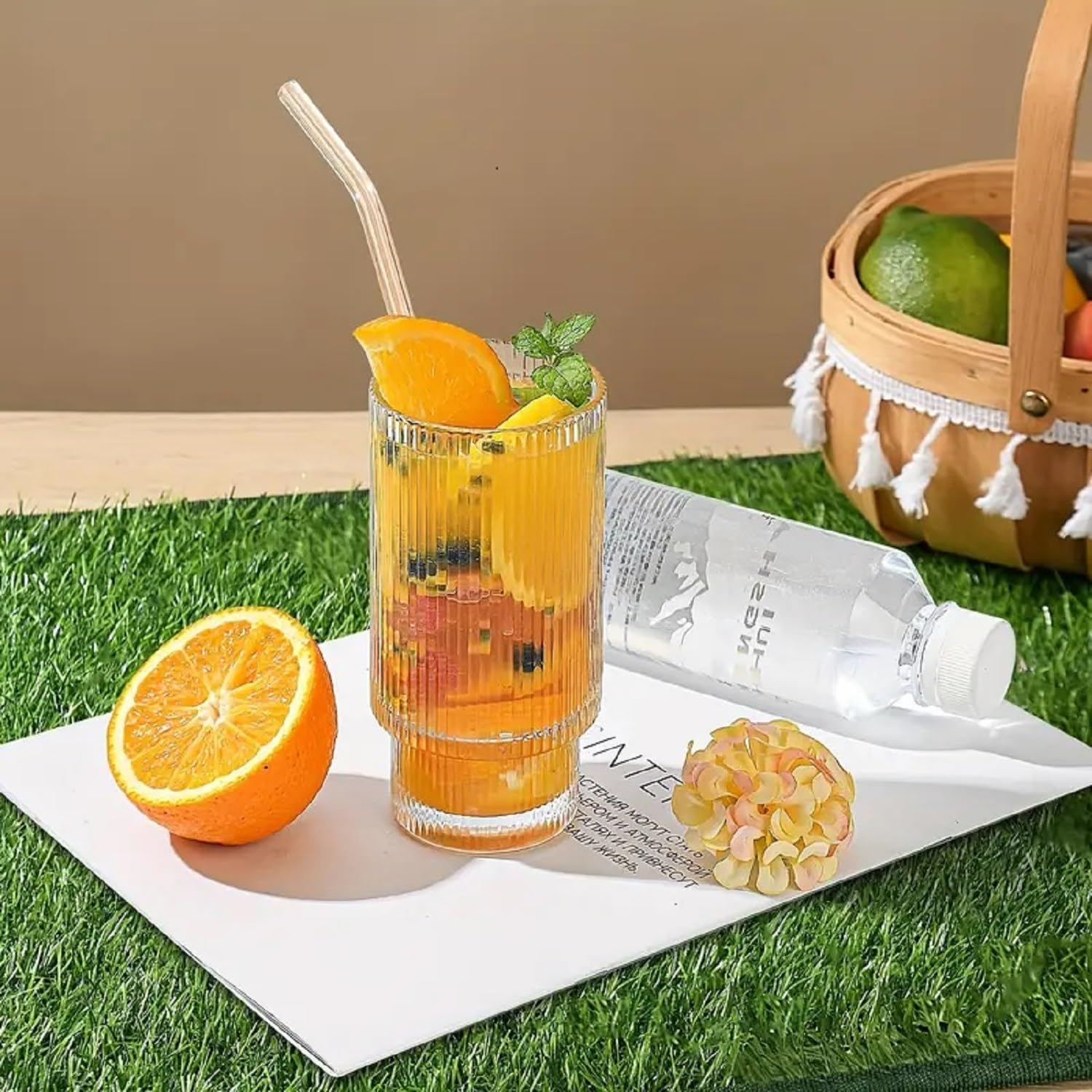 Melbify Ribbed Mocktail Glasses | Set of 6 | 350 ml | Highball Cocktails Glasses | Tall Glasses for Cocktails | Long Island Cocktail Glasses | Unique LIIT Juice Glasses, Transparent 3