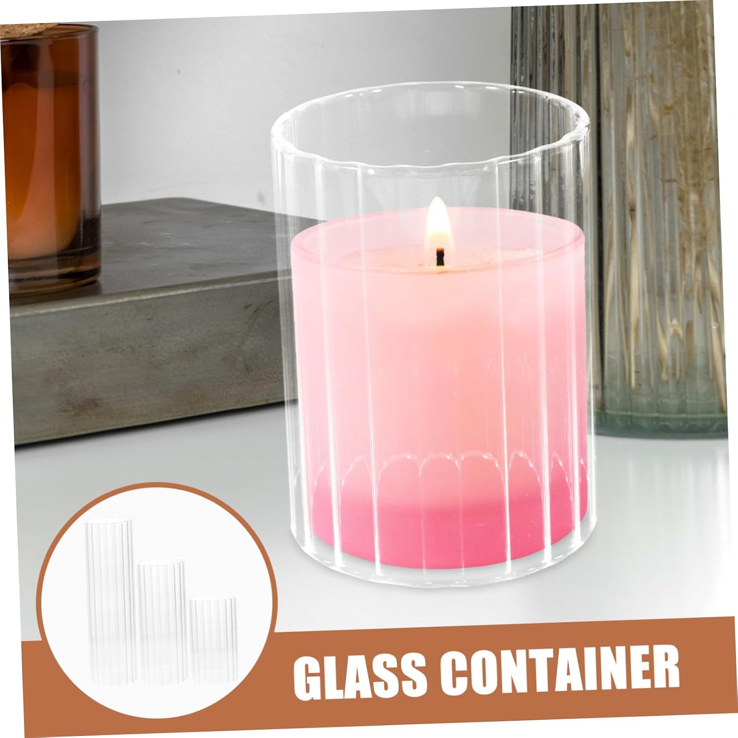 DOITOOL Glass Candle Shades 3pcs Set (6x10cm, 6x15cm, 6x20cm) Striped Open Ended Hurricane Candle Holder Tubes for Home and Wedding Decoration