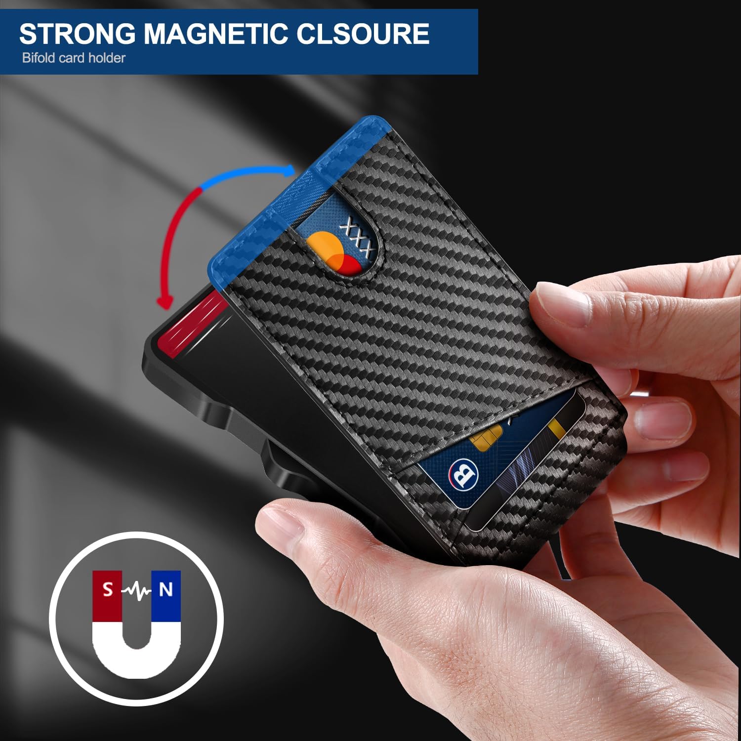 GSOIAX Wallet For Men RFID Blocking Smart Pop Up Card Wallet Money Clip ID Window Metal Aluminum Credit Card Holder Mens Minimalist 14 Cards Bifold Wallet - Image 6