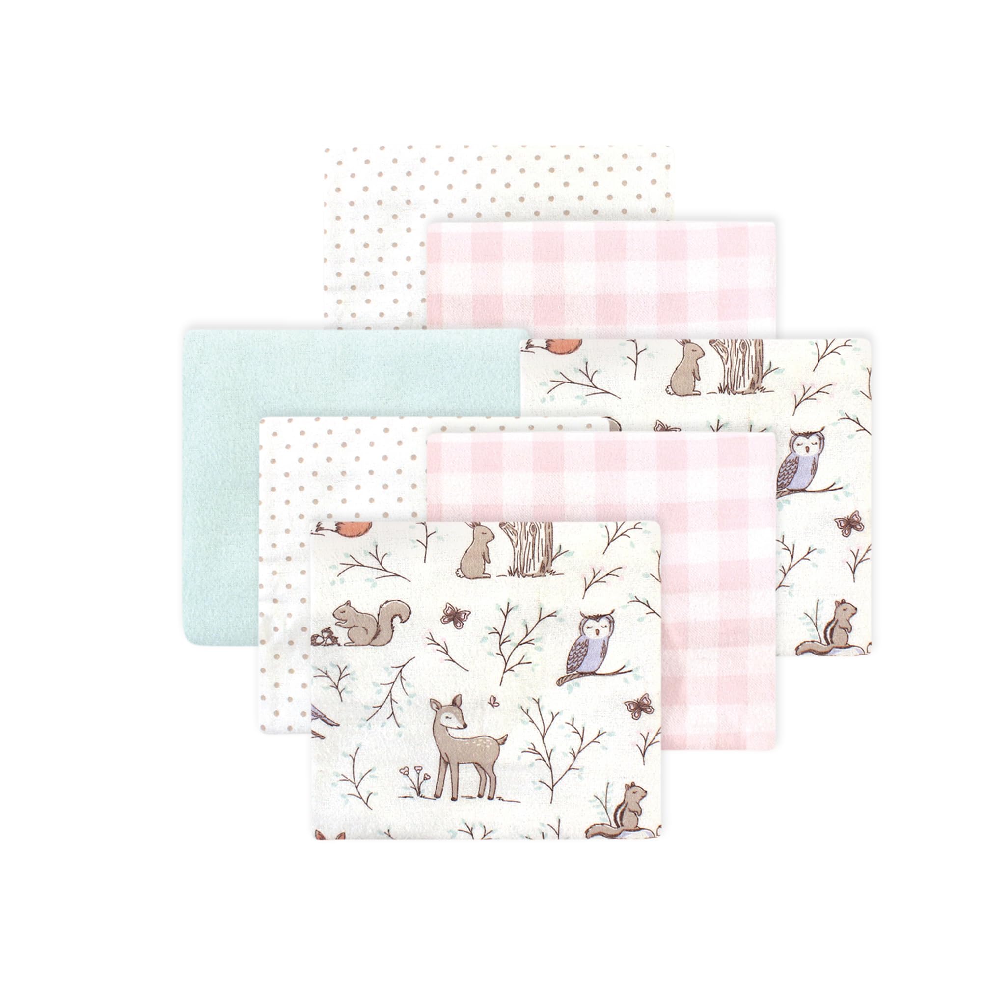 Little Treasure Hudson Baby Cotton Poly Flannel Receiving Blankets Multipack, Pink Enchanted Forest, 30x30 inches
