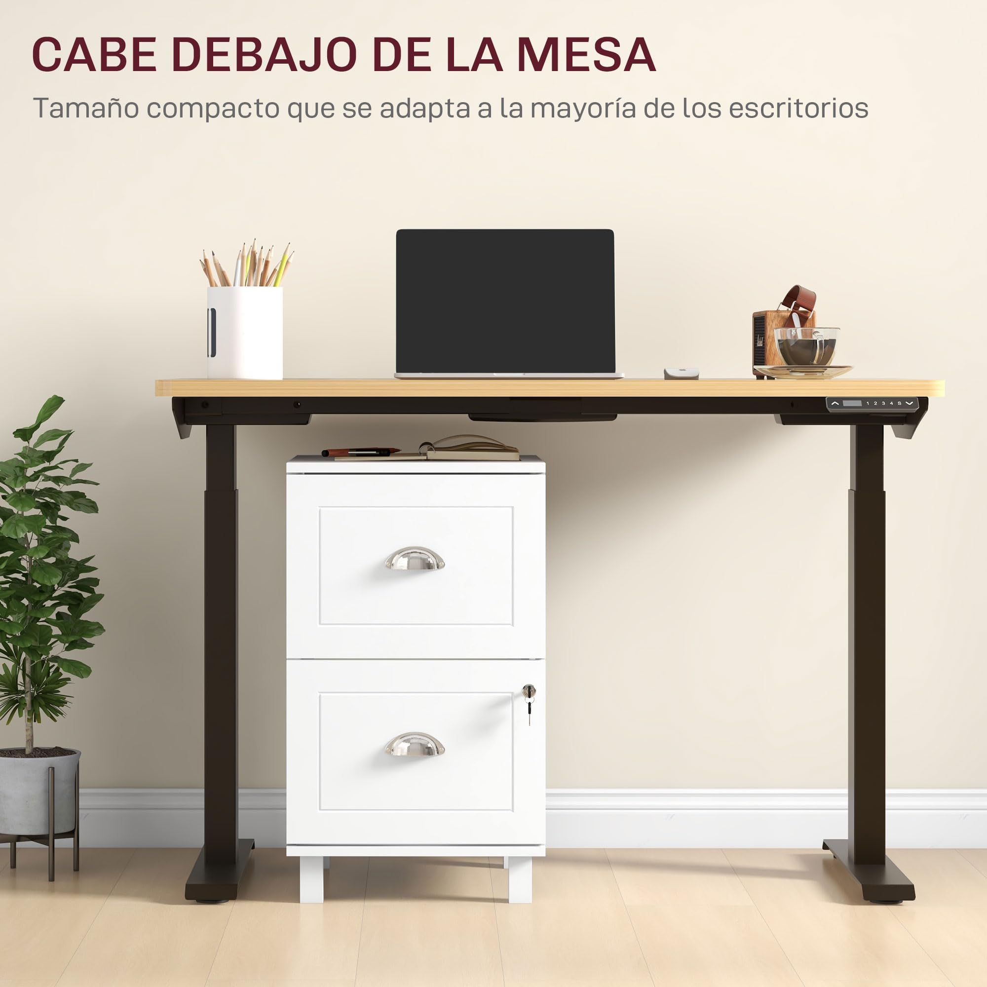 HOMCOM Cassettiera da ufficio 2 cassetti A4 e lettera 40 x 41,5 x 67,5 cm bianco | Mobile archivio, cassettiera per scrivania, con serrature, cartelle sospese