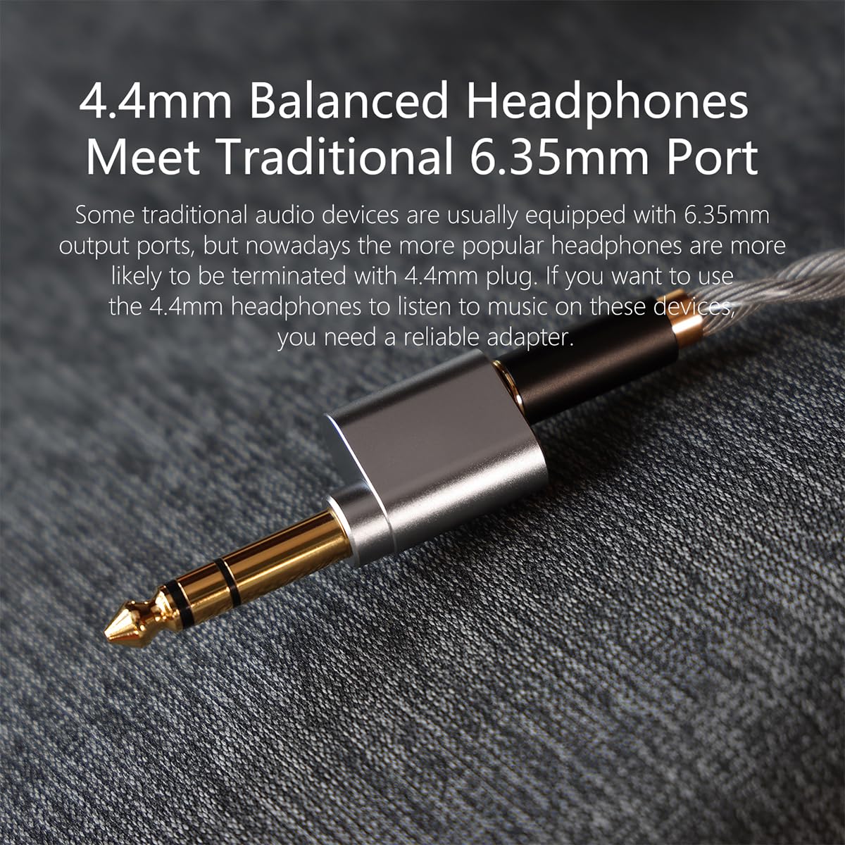 DD ddHiFi DJ65B (AL) Adaptador de conector de auriculares macho de 6,35 mm a hembra de 4,4 mm, convertidor de audio para auriculares/auriculares