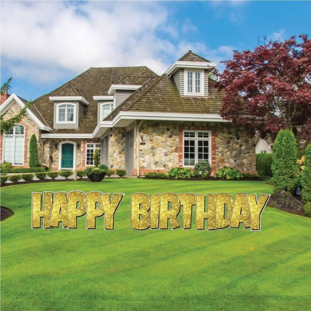 VictoryStore Happy Birthday Yard Sign Quick Set, 24 Inch Luckiest Guy, 5 Piece Jumbo Yard Decorations, Includes Stakes (Yellow Sparkle 19870)