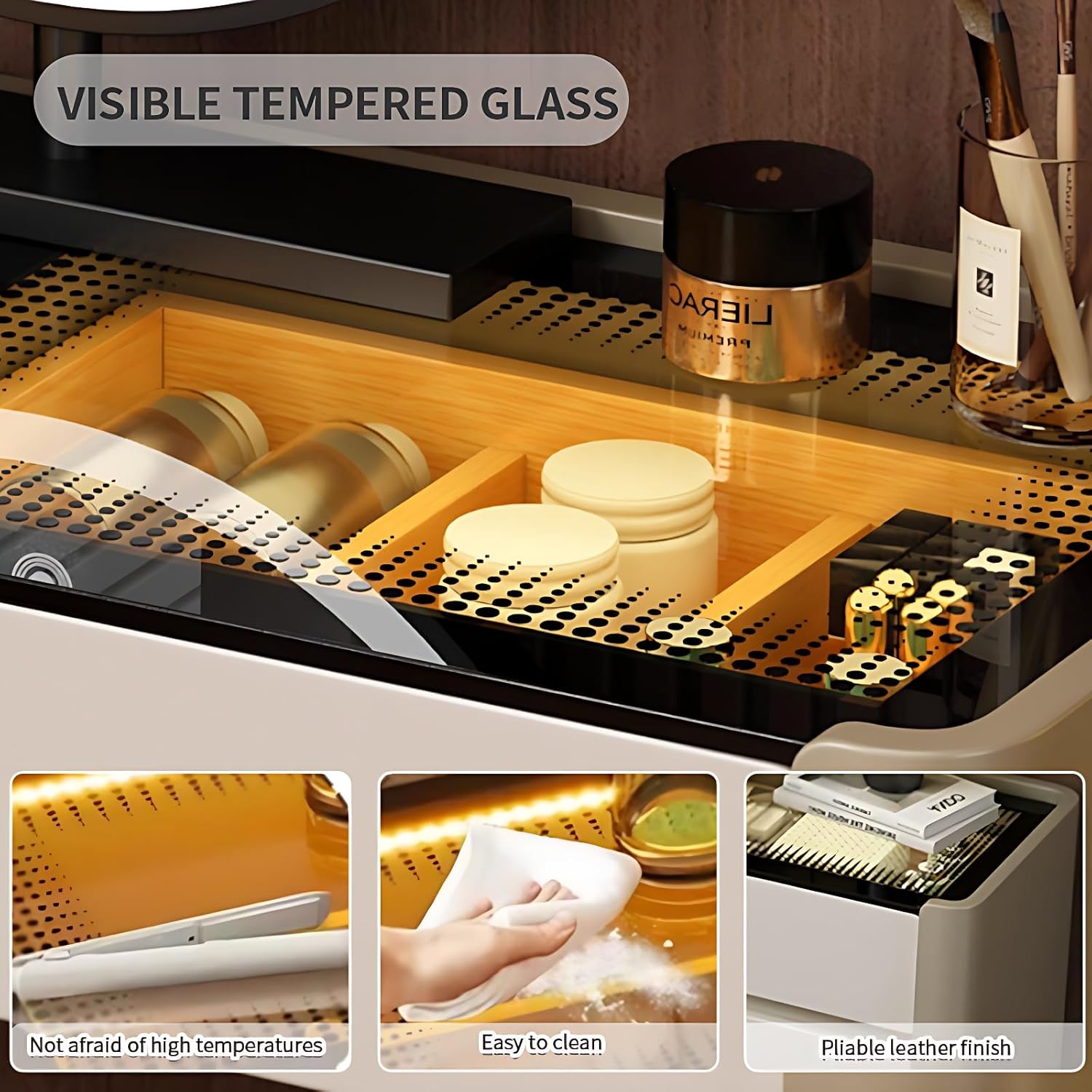 Luxury Vanity Table with Drawers - Fashion Vanity Set | Includes LED Smart Mood Light & Chair | Solid Wood Bedroom Vanity | Luxury Fashion Design. (B1, 48")