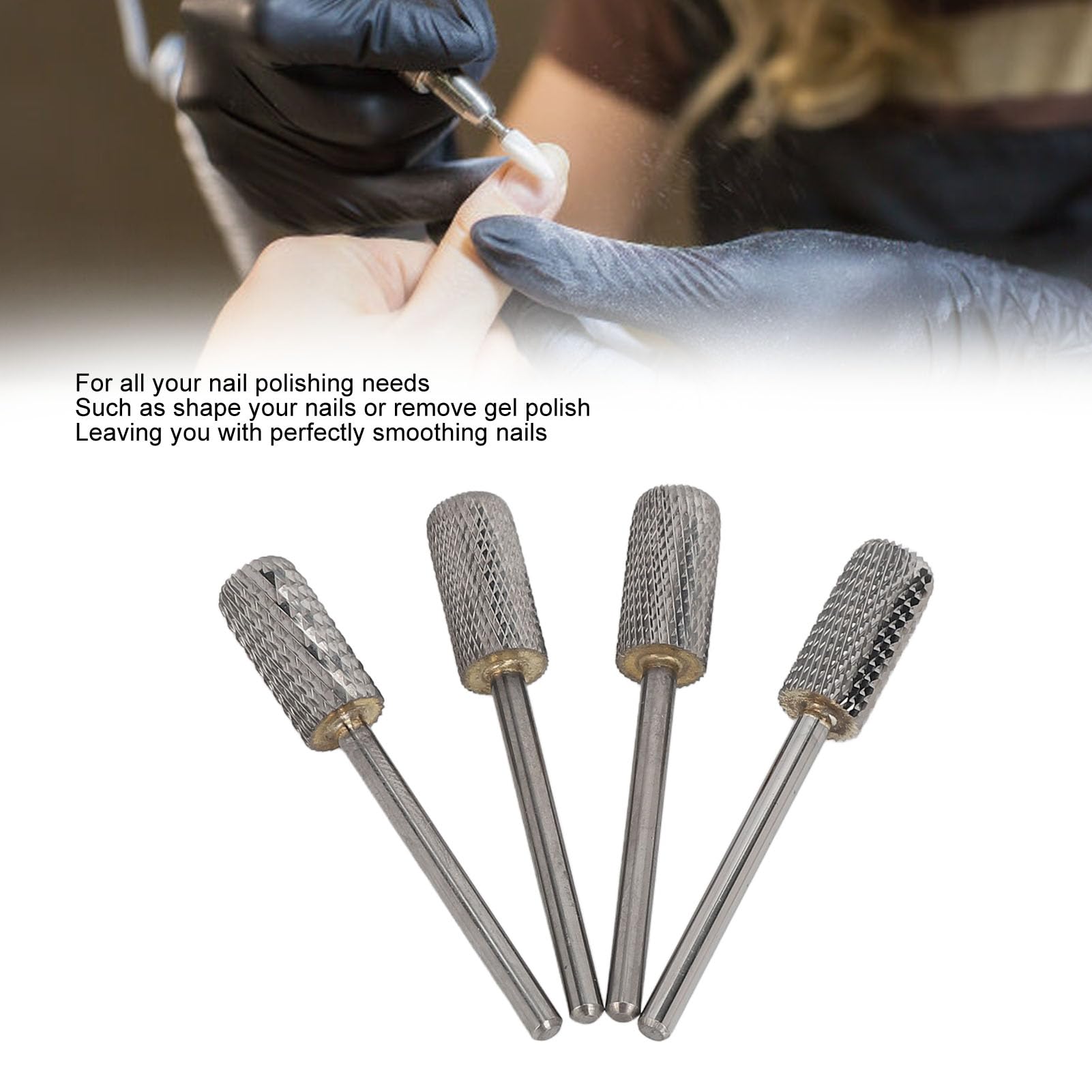 4 brocas para uñas de acero de tungsteno para eliminar pegamento, pulir, dar forma, respetuosas con la piel, eficientes, compatibles con taladros eléctricos para uñas