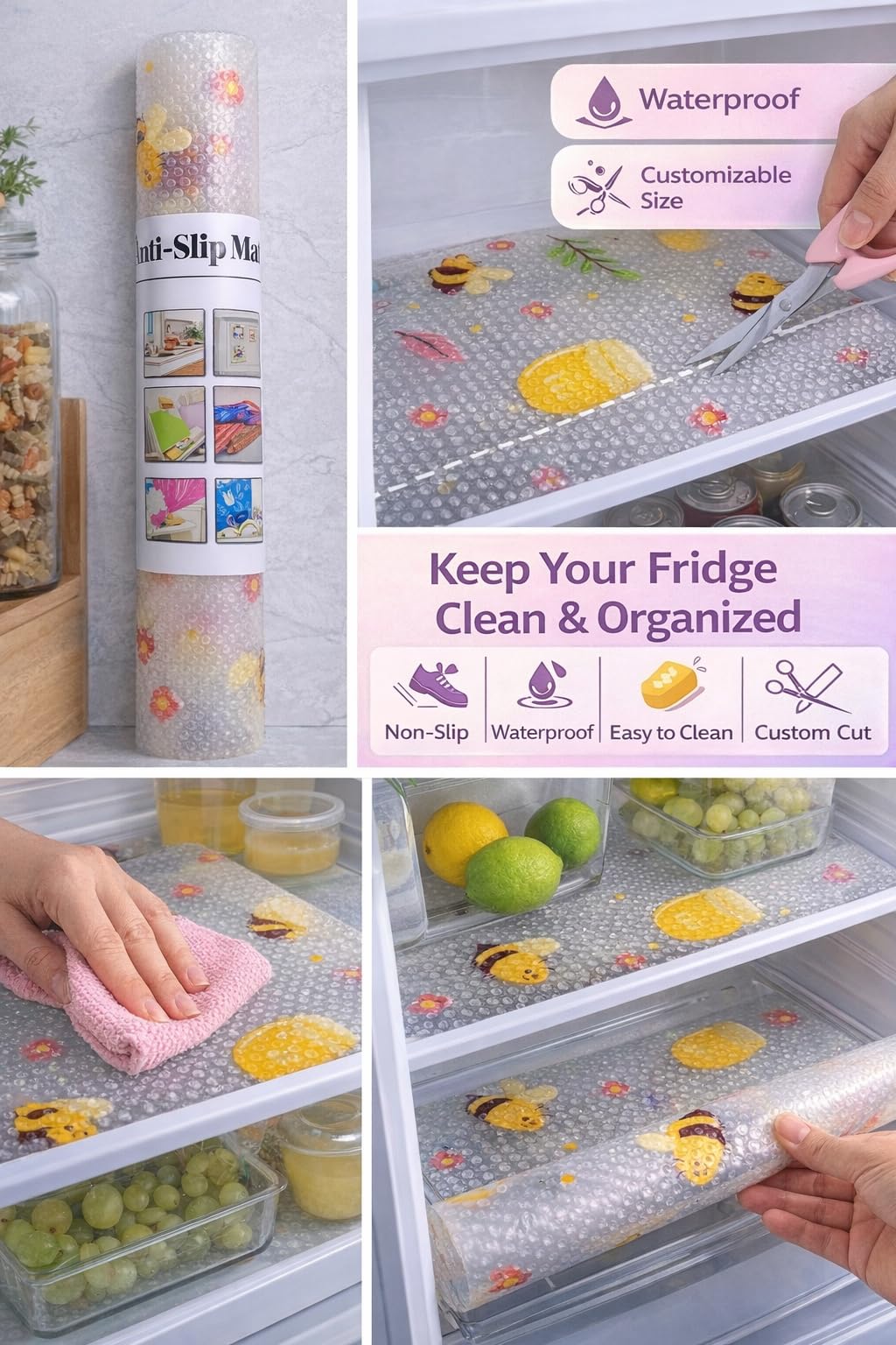 Transparent Printed Drawer & Shelf Liner Roll 45x300 Cm | Waterproof, Anti-Slip Multipurpose Mat for Kitchen Cabinets, Refrigerator, Wardrobe & Table | Oil-Proof PVC Non-Adhesive Sheet 3