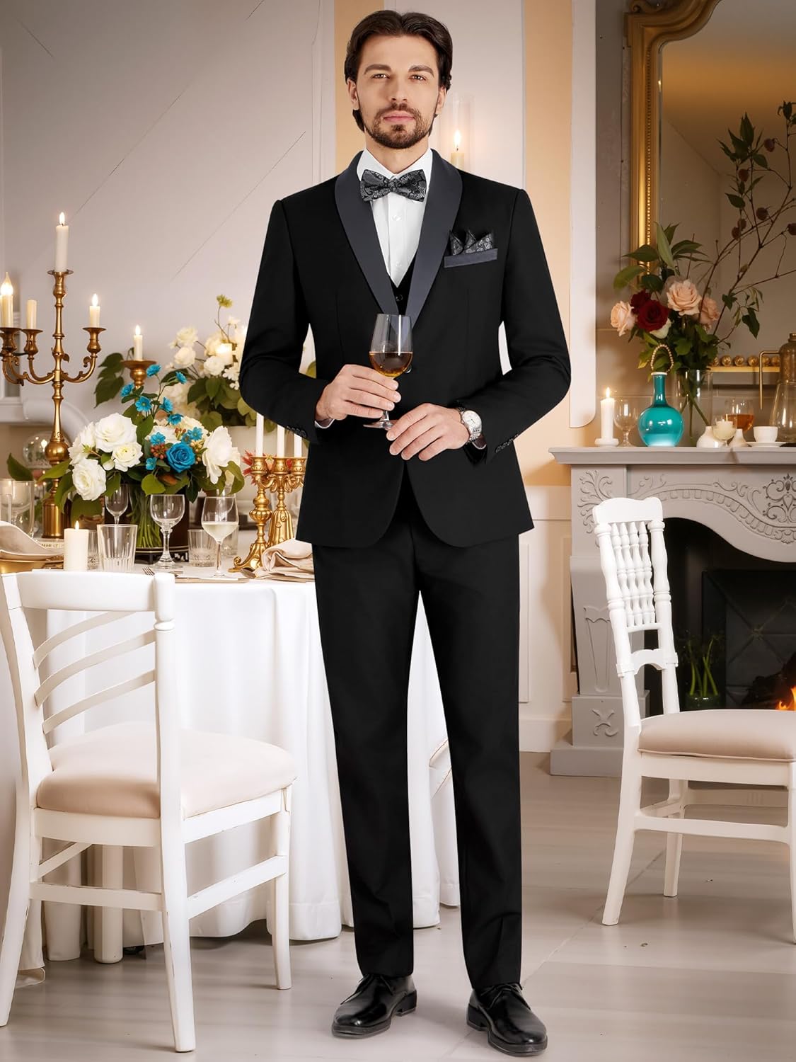 MAGE MALE Men's Slim Fit 3 Piece Suit Solid Shawl Lapel Blazer Jacket Vest Pants Set for Dinner Party Formal Wedding Prom - Image 7