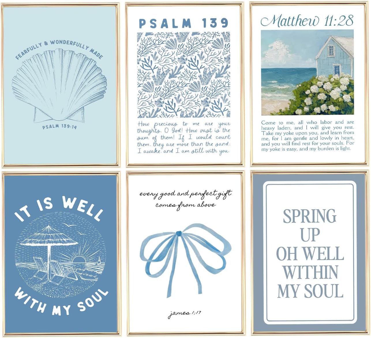 Coastal Christian Bible Canvas Wall Art Bible Verses Paintings Pictures Wall Decor Preppy Religion Aesthetics Poster Printing Artwork For Living Room Bedroom Home Decoration