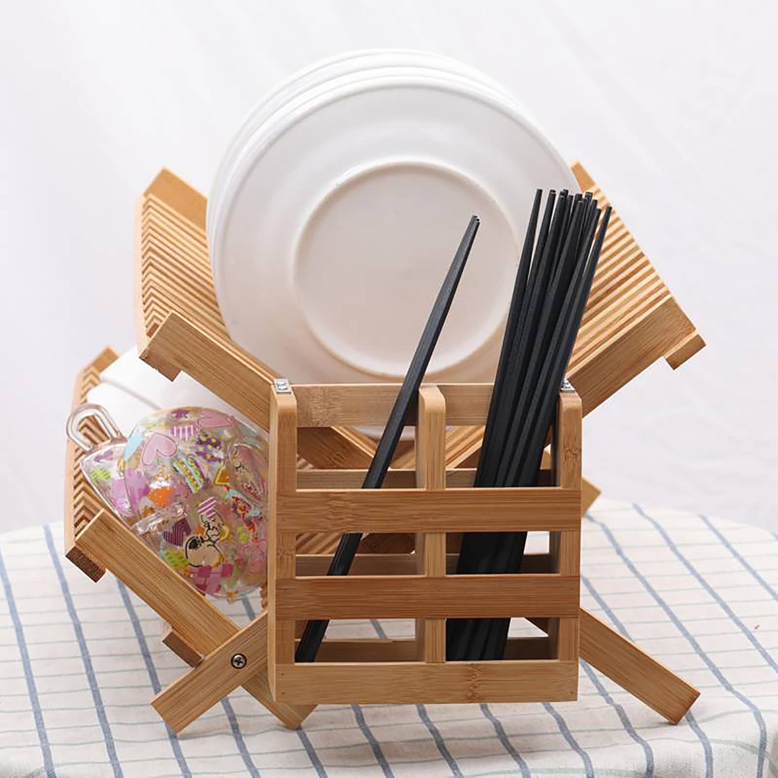 Scolapiatti in bambù, scolapiatti Pieghevole a 2 Livelli Incrociati in Legno scolapiatti da Cucina per Piatti, Piatti, Ciotole, Tazze